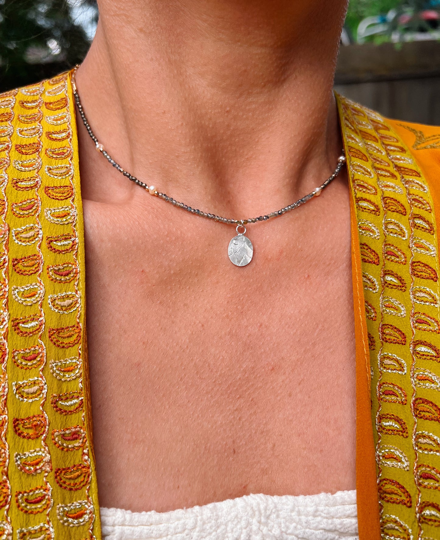 Midnight Mountain Beaded Pendant