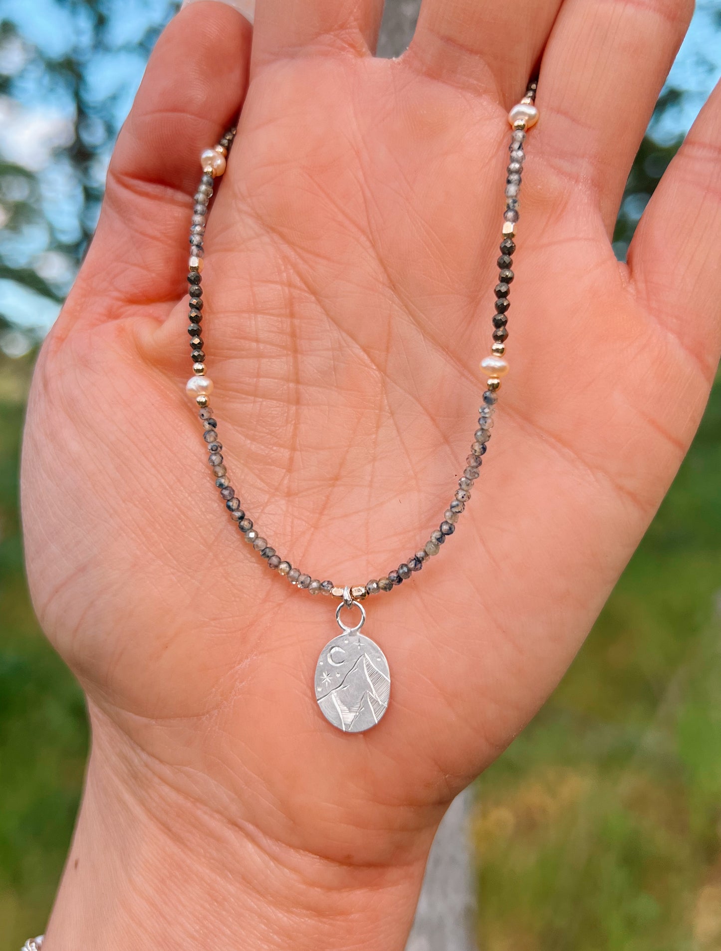 Midnight Mountain Beaded Pendant
