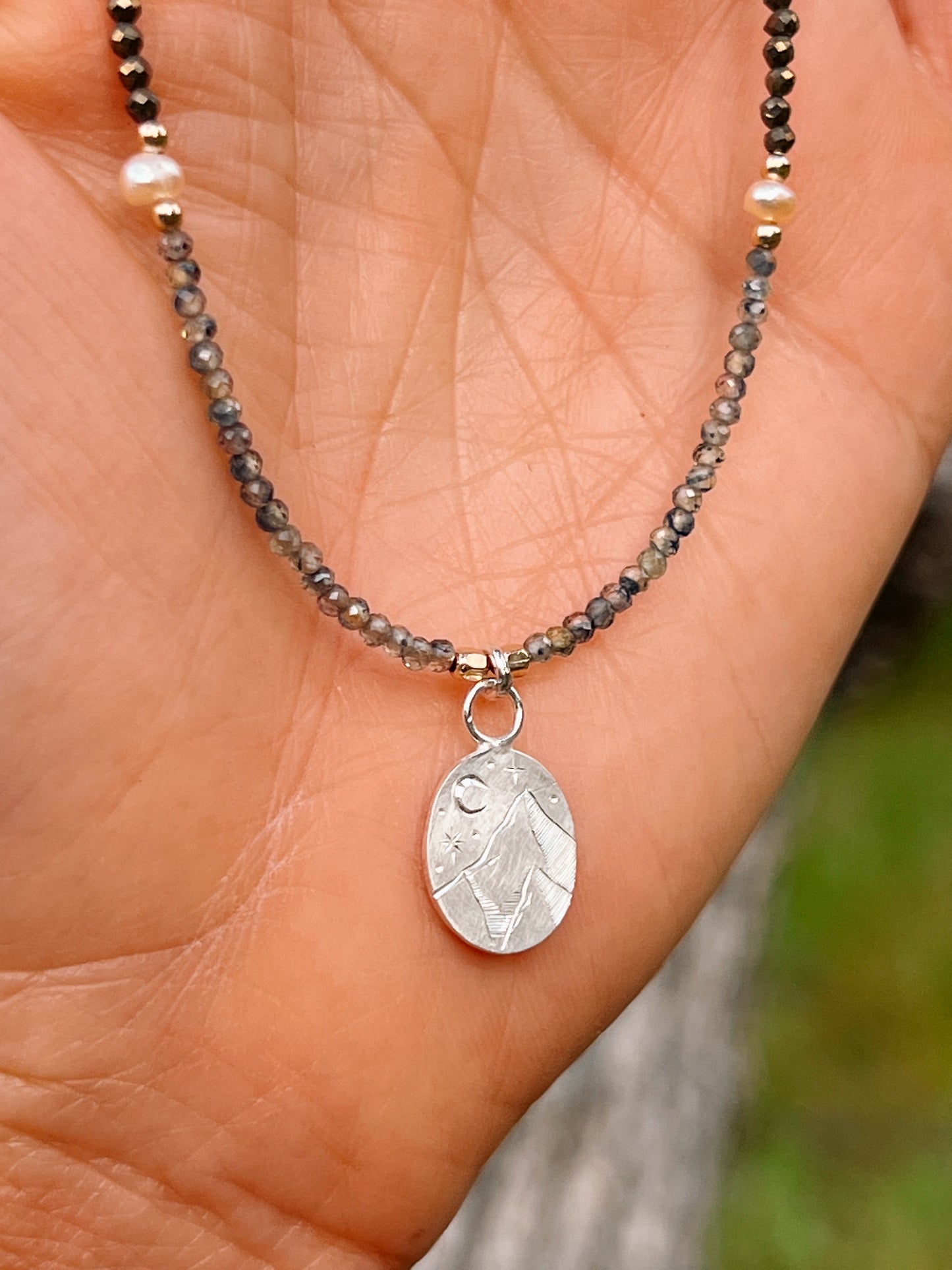 Midnight Mountain Beaded Pendant