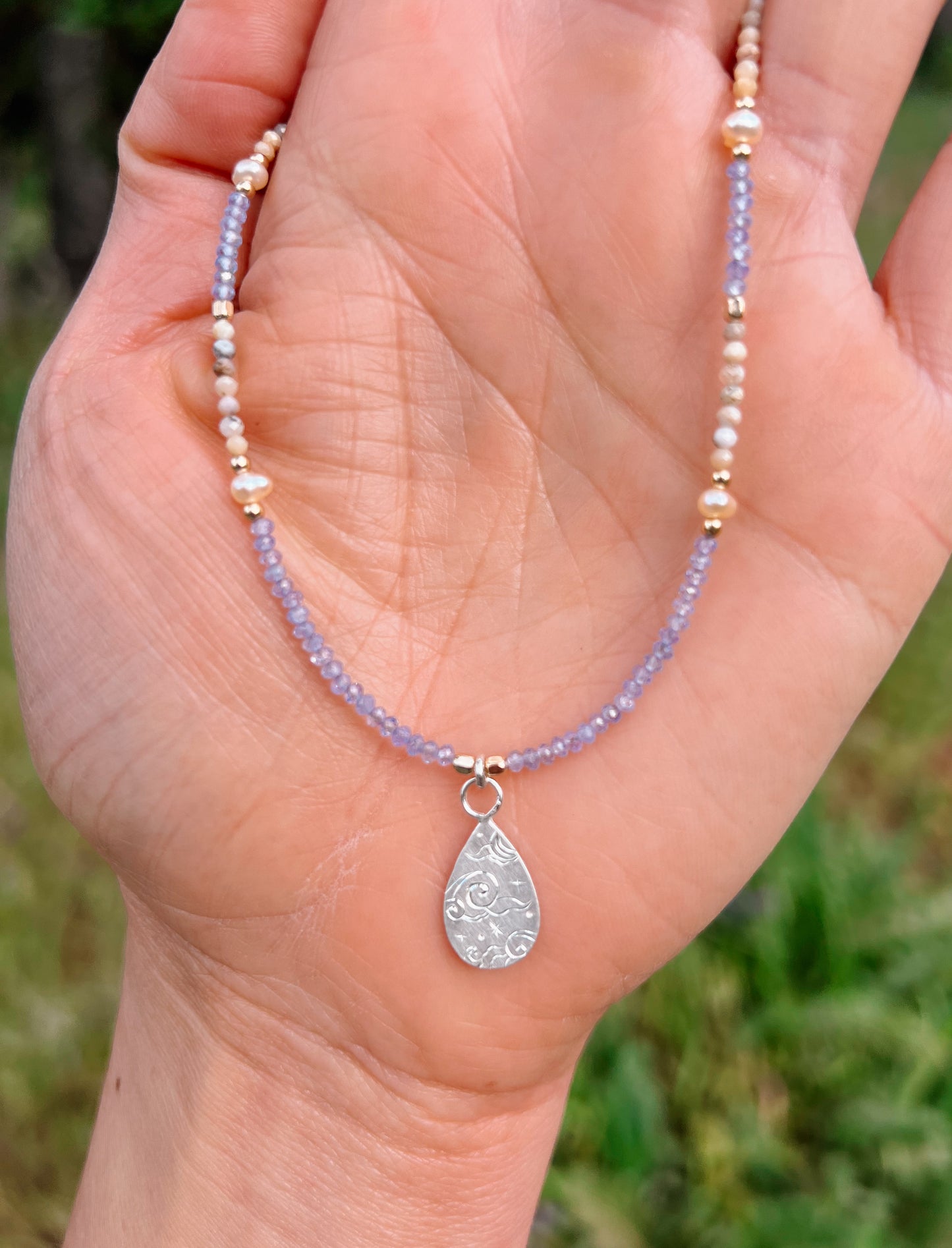 Deco Clouds Beaded Pendant