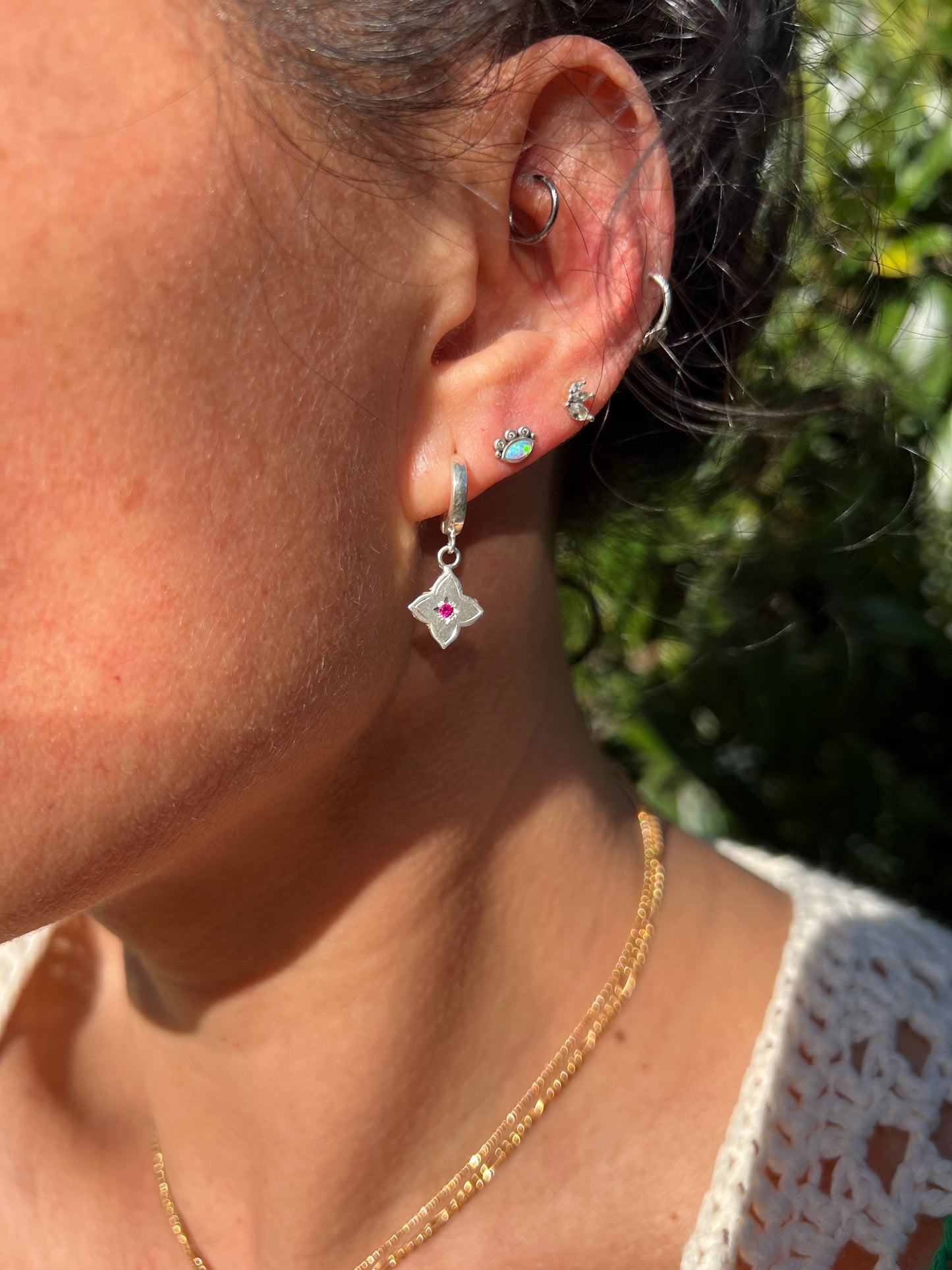 Ruby Fleur Huggie Earrings