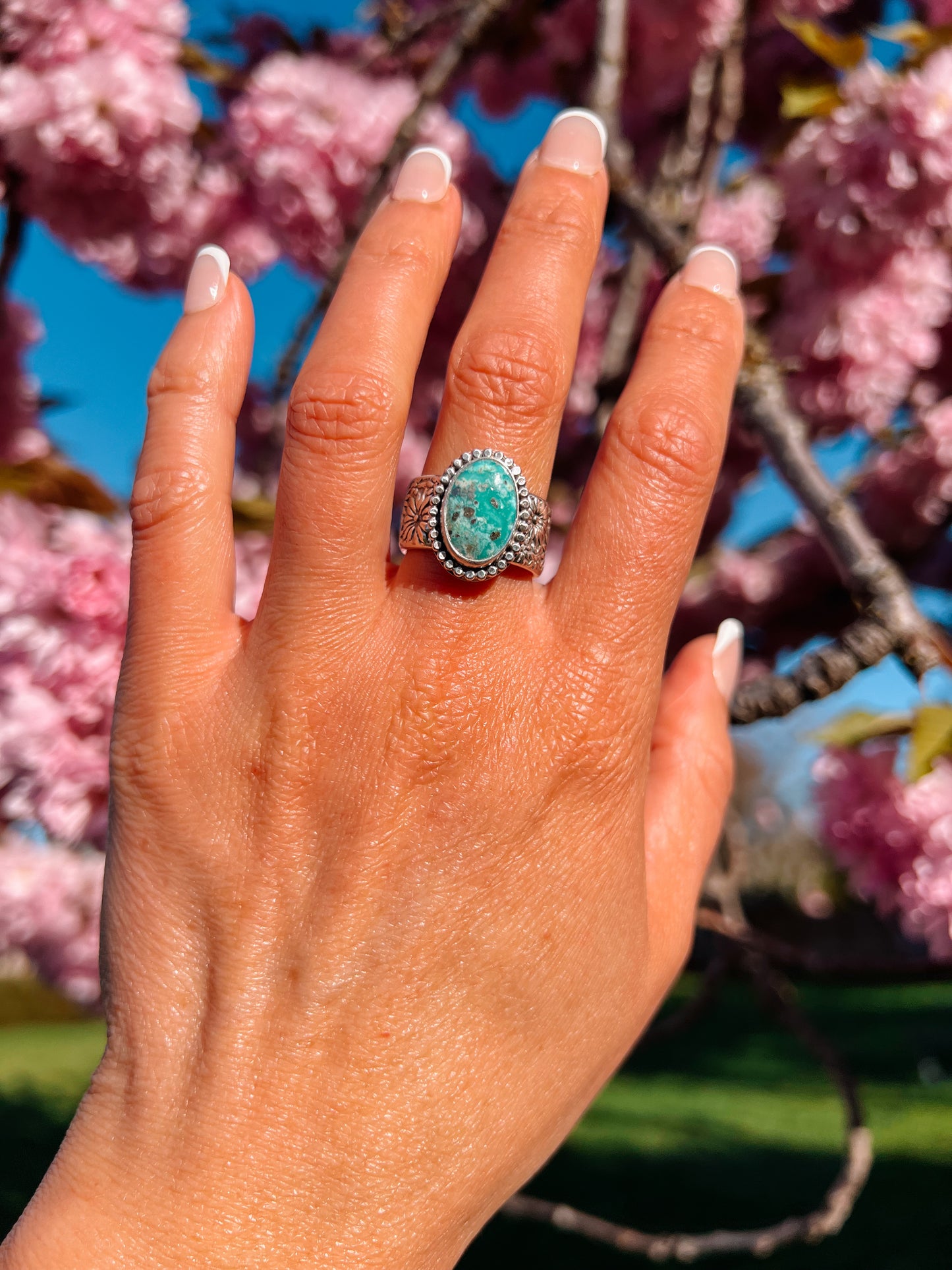 Turquoise and Daisies Statement Ring