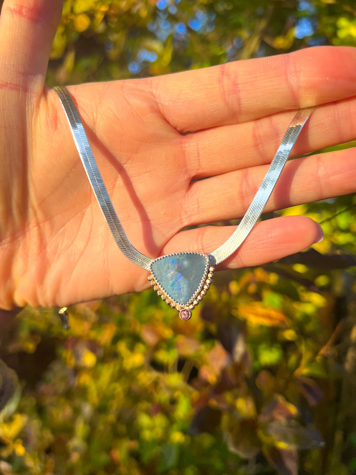 Opal and Zircon Herringbone Necklace