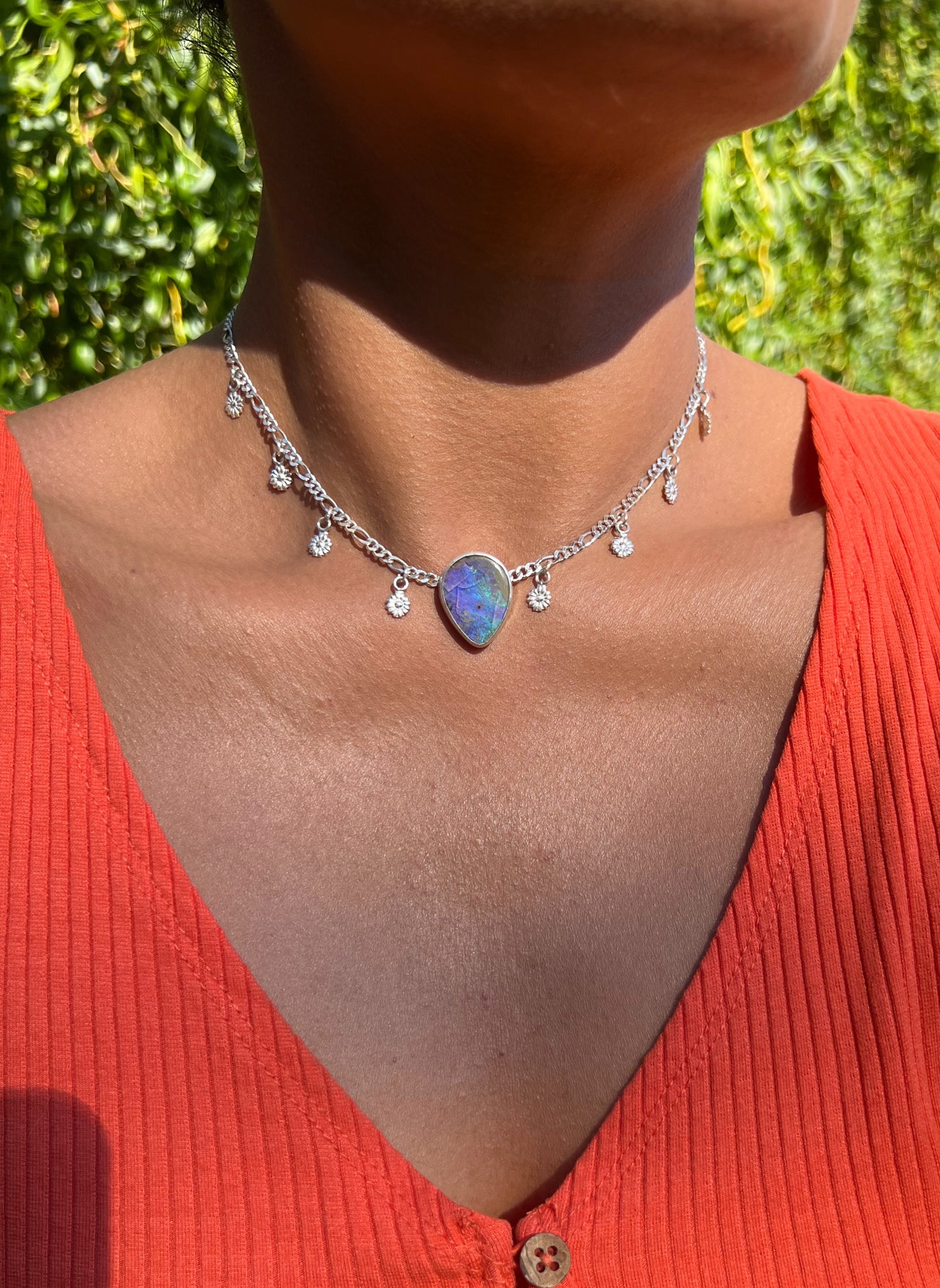 Boulder Opal Dancing Daisies Necklace