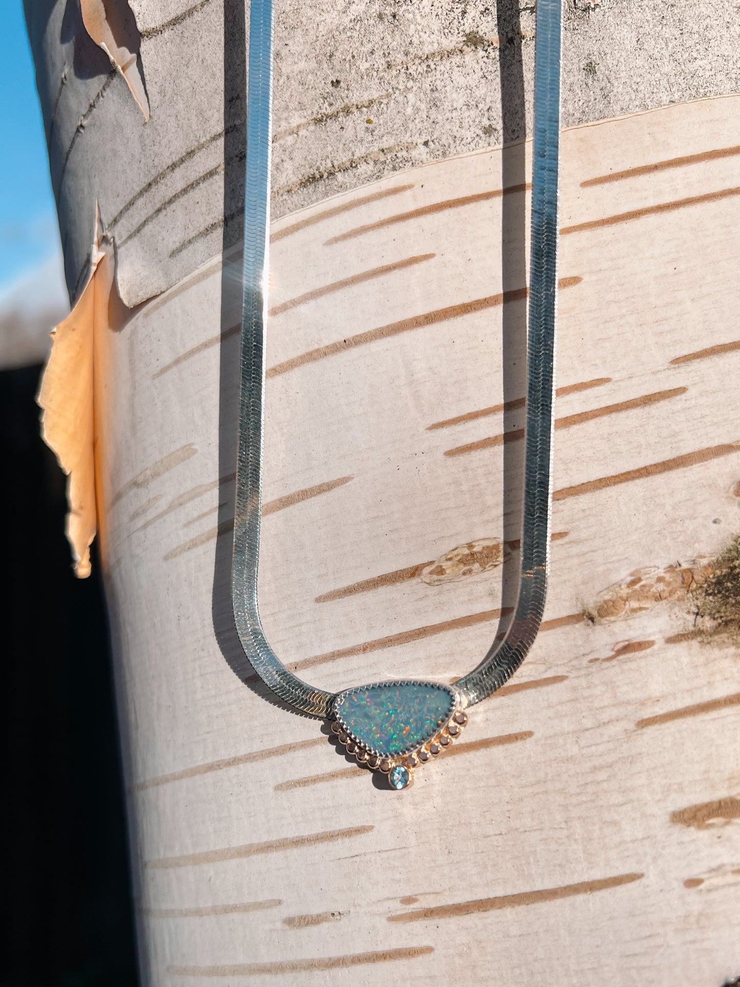 Opal and Topaz Herringbone Necklace