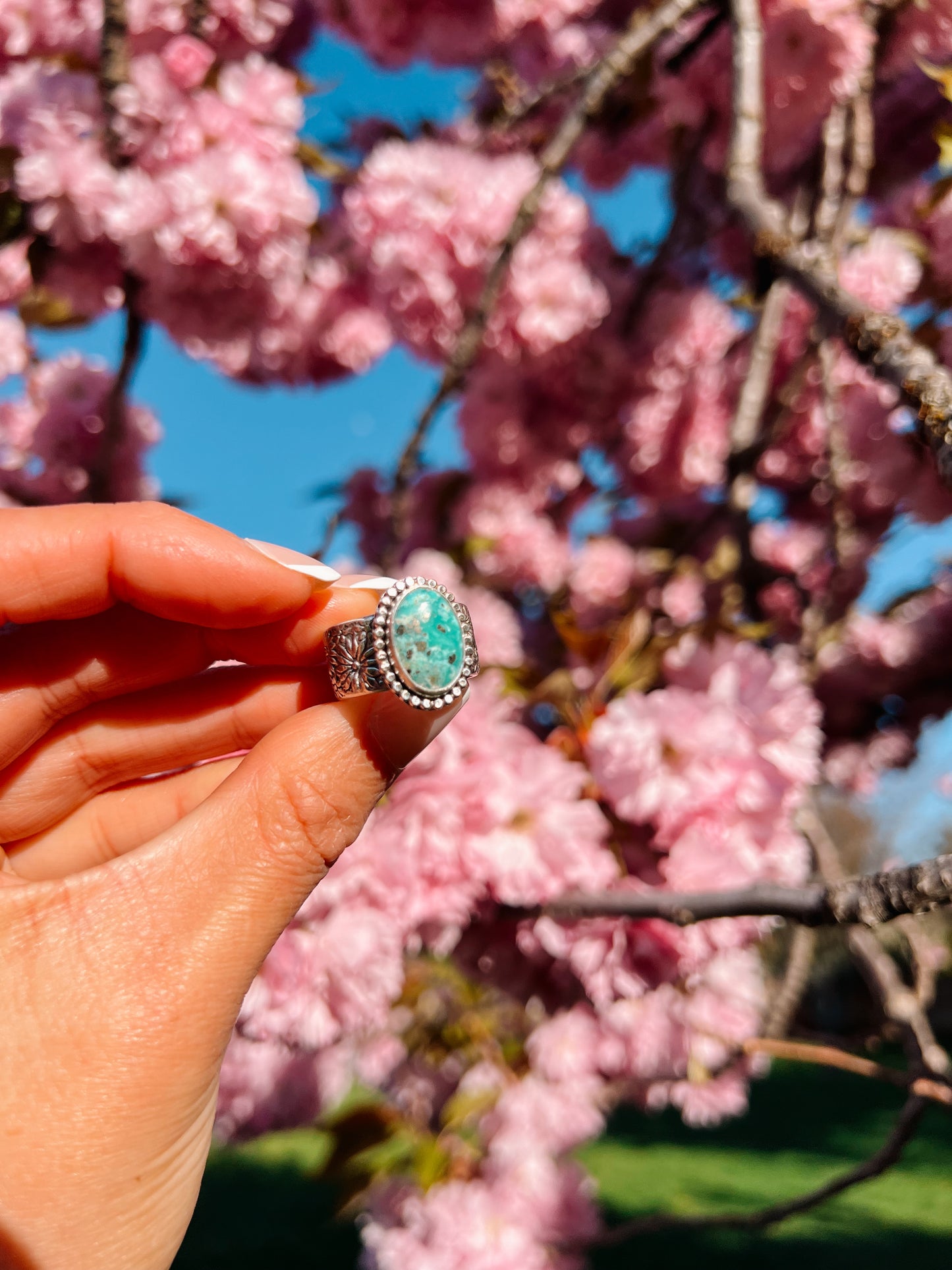 Turquoise and Daisies Statement Ring