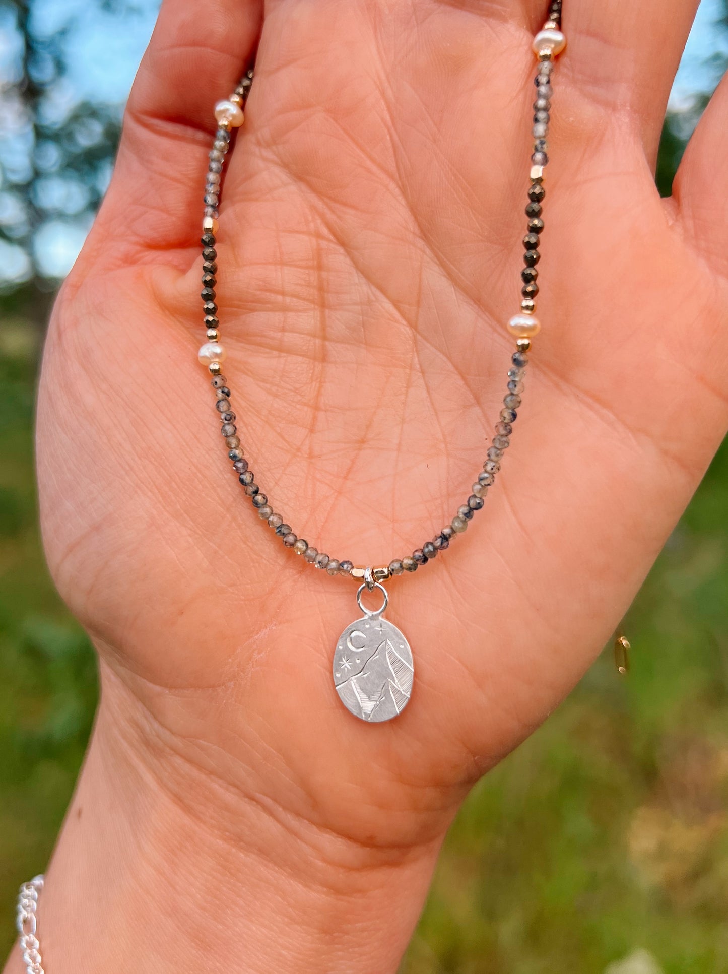 Midnight Mountain Beaded Pendant