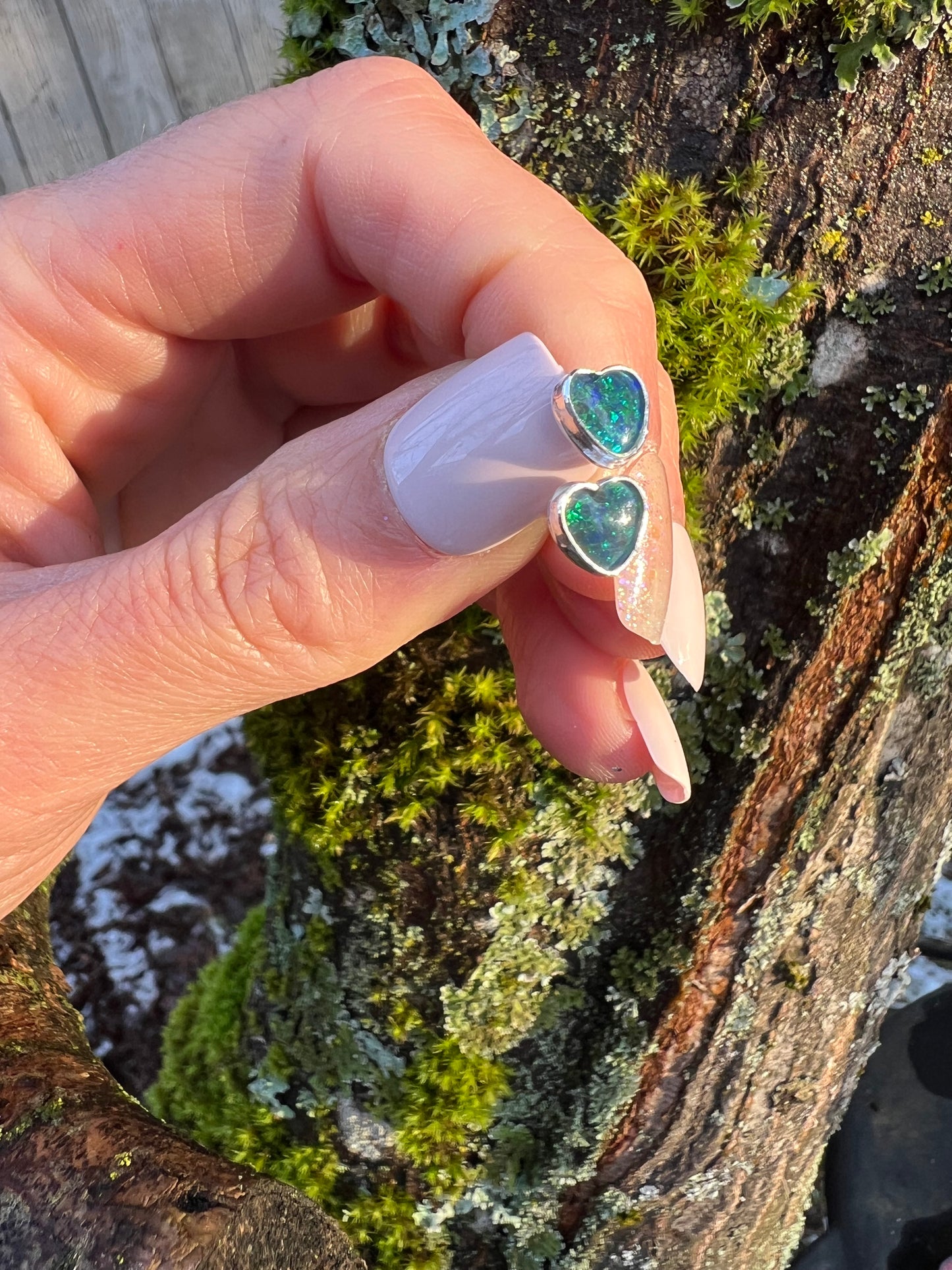 Opal Heart Studs