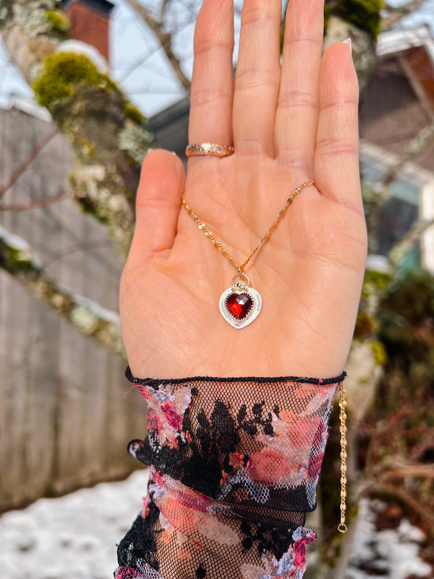 Garnet Heart Rays Pendant