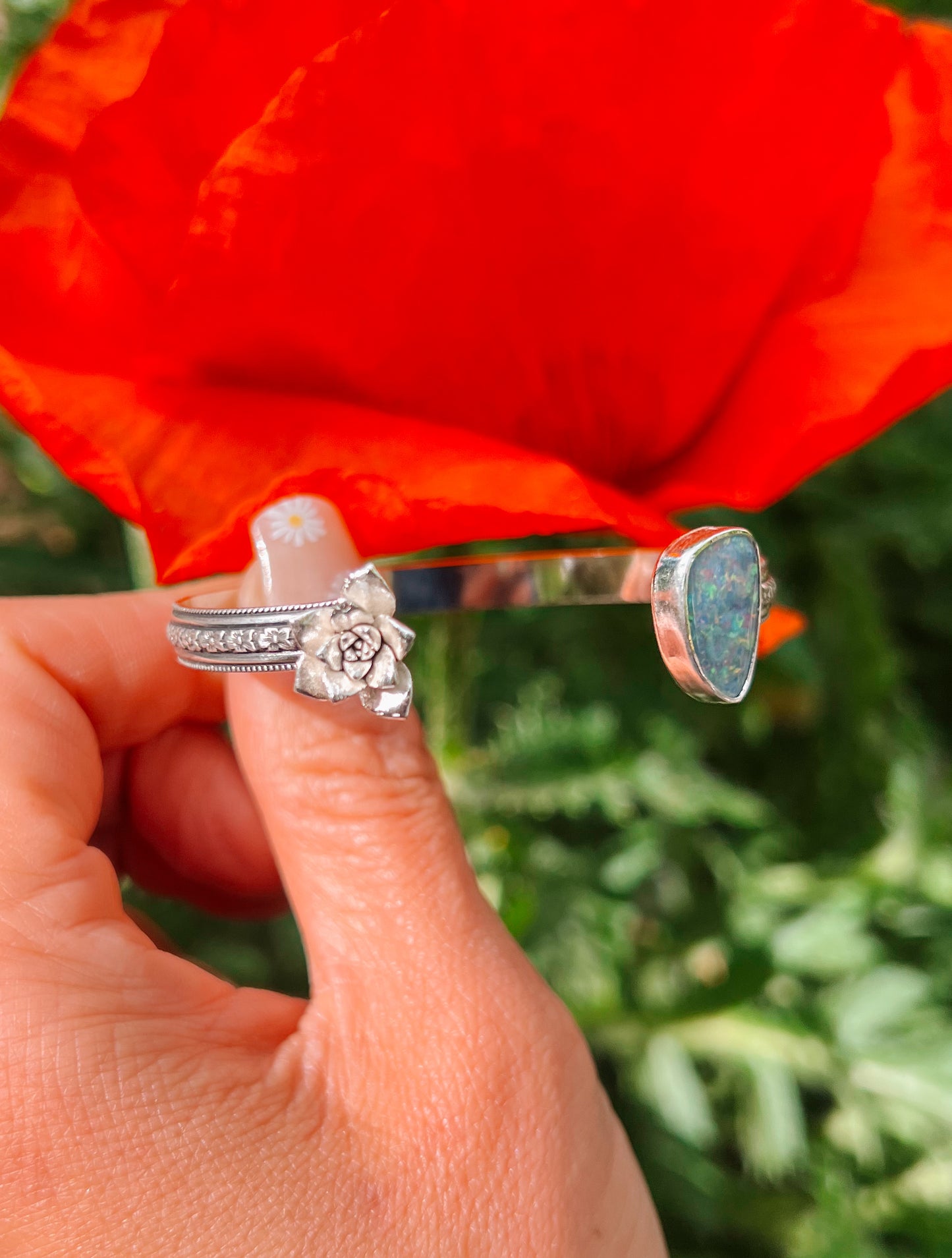 Succulent and Opal Open Cuff