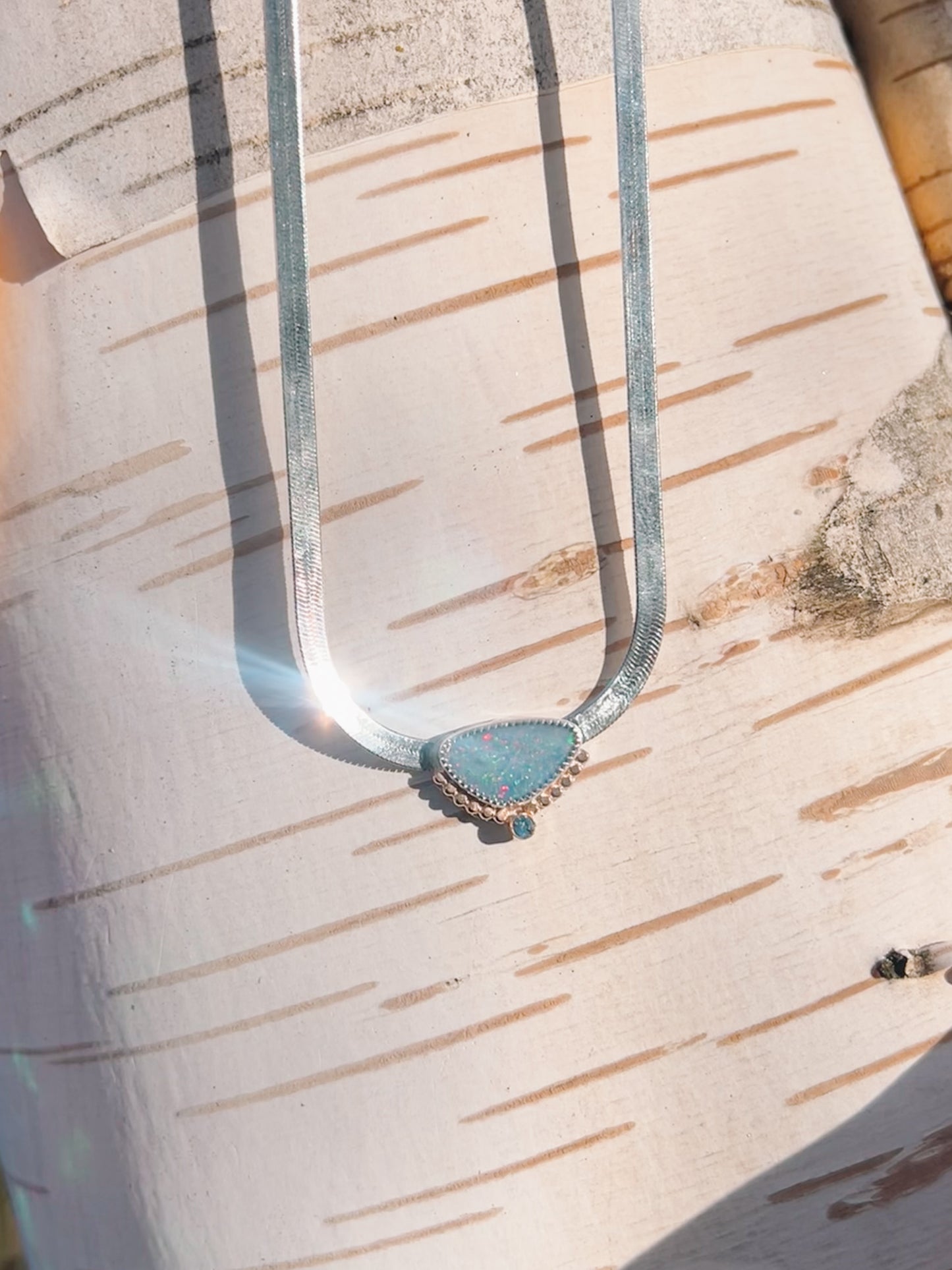 Opal and Topaz Herringbone Necklace