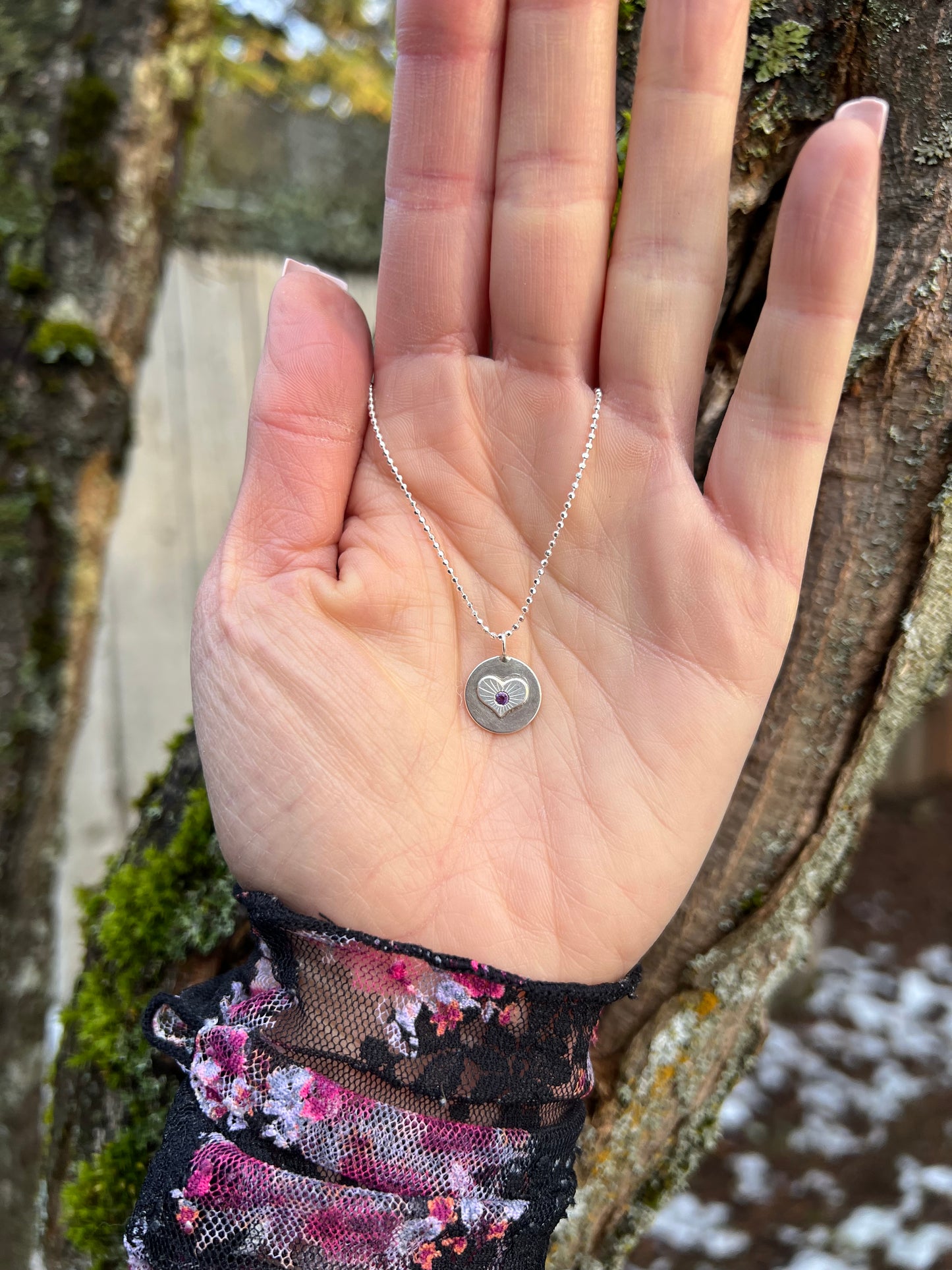 Amethyst Heart Charm Pendant