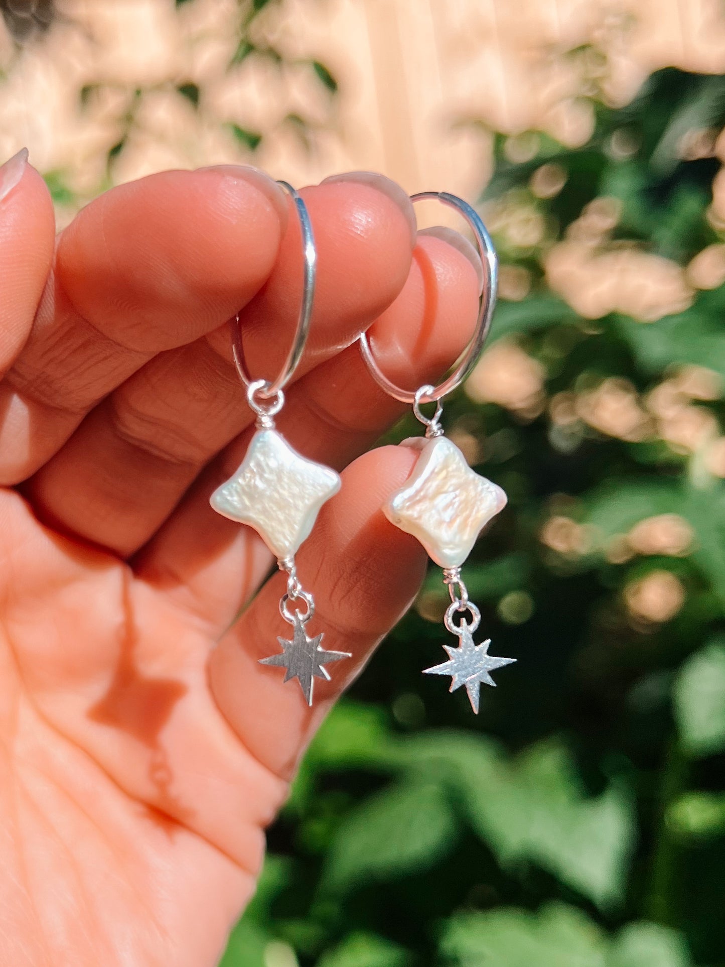 Star Pearl Hoops Silver