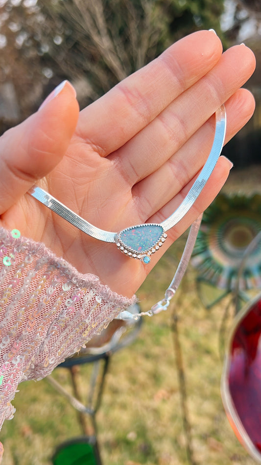 Opal and Topaz Herringbone Necklace