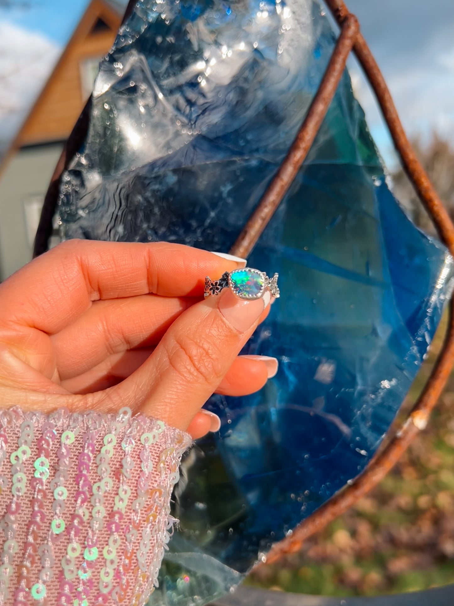 Mini Opal and Blossoms Ring