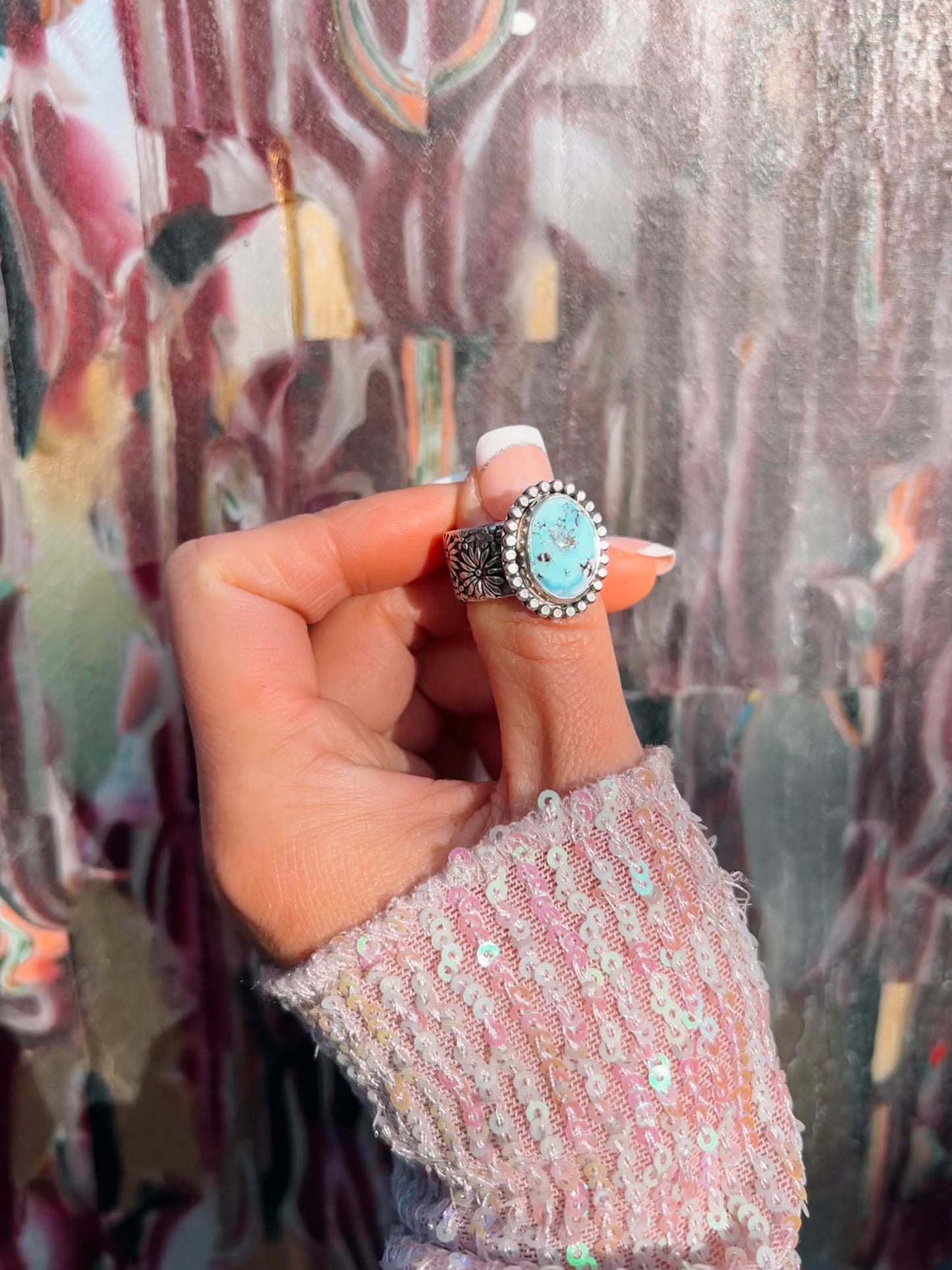 Turquoise and Daisies Statement Ring