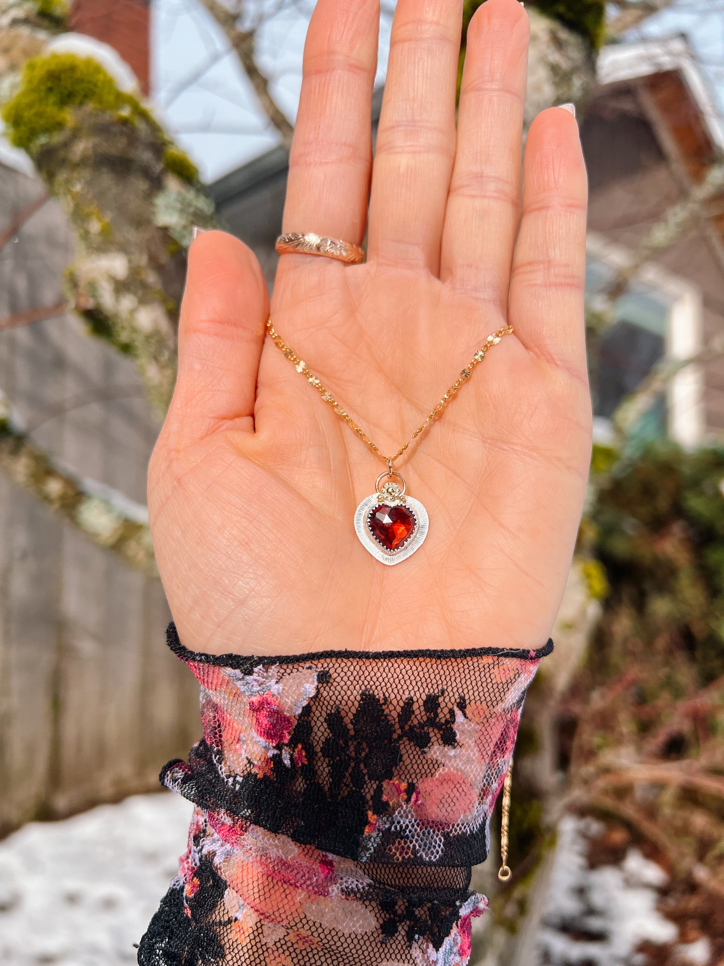 Garnet Heart Rays Pendant