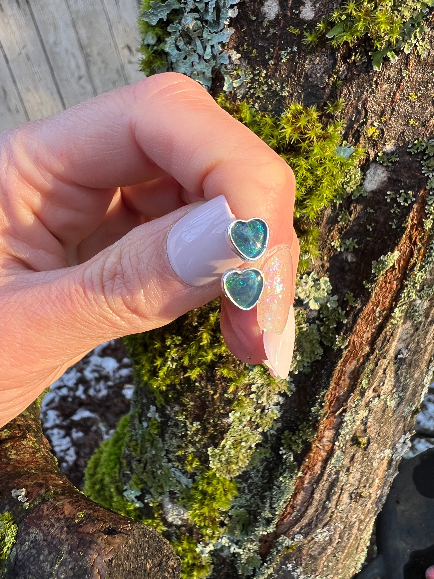 Opal Heart Studs