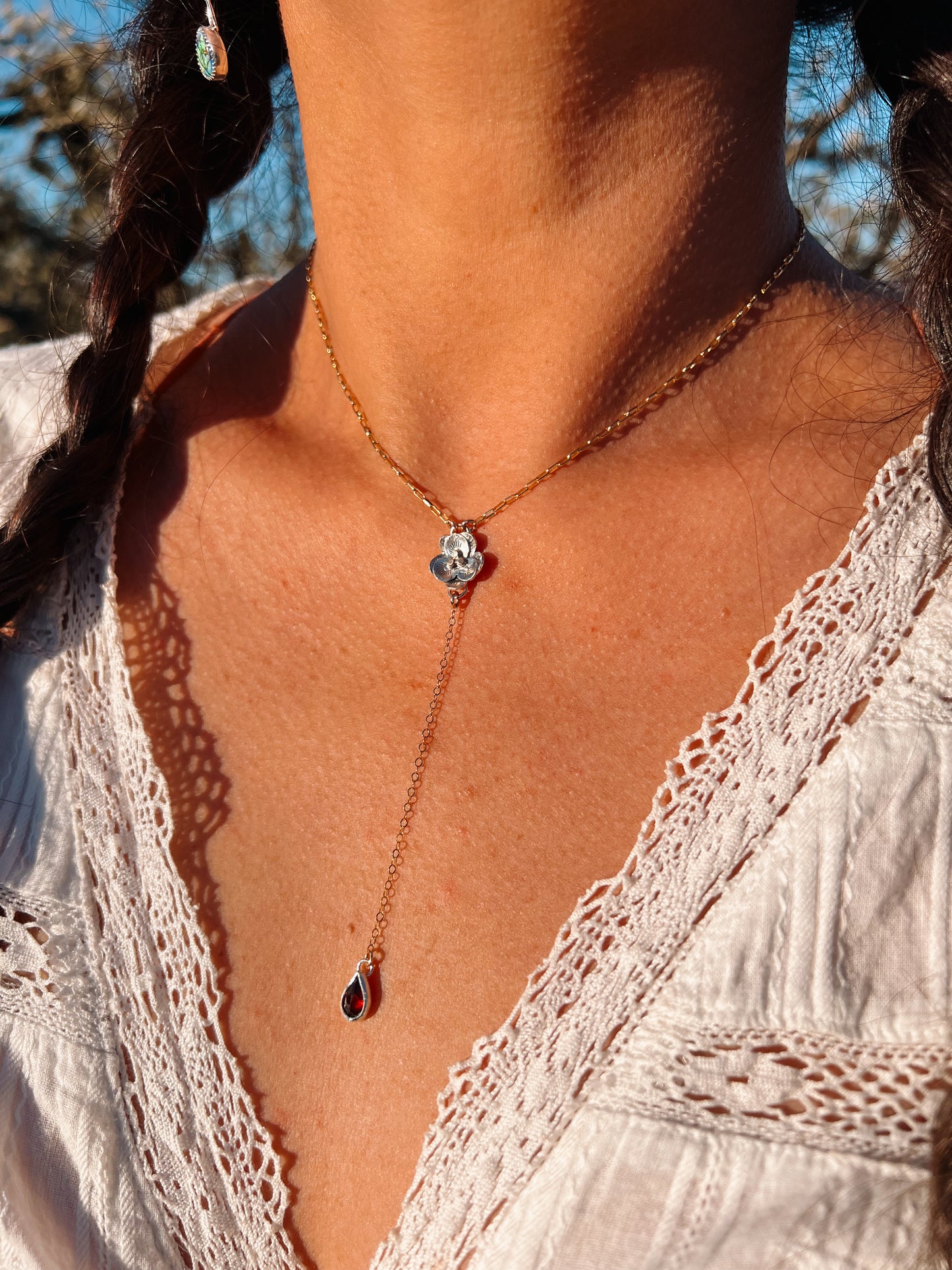 Blossom and Garnet Fixed Lariat