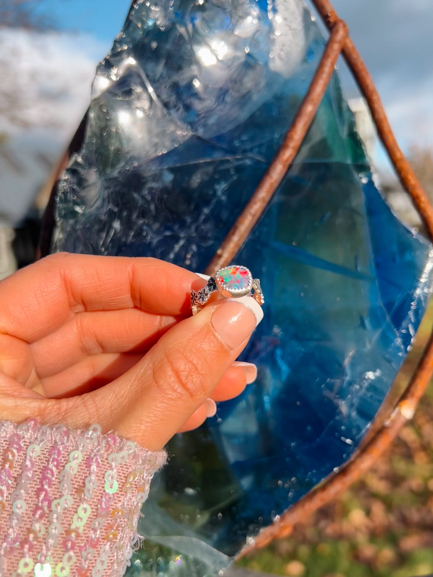 Mini Opal and Blossoms Ring