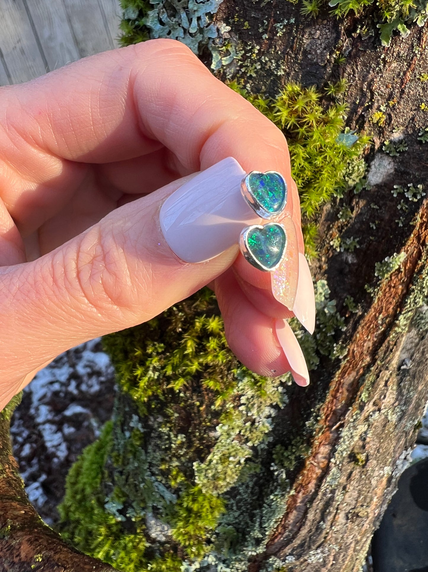 Opal Heart Studs