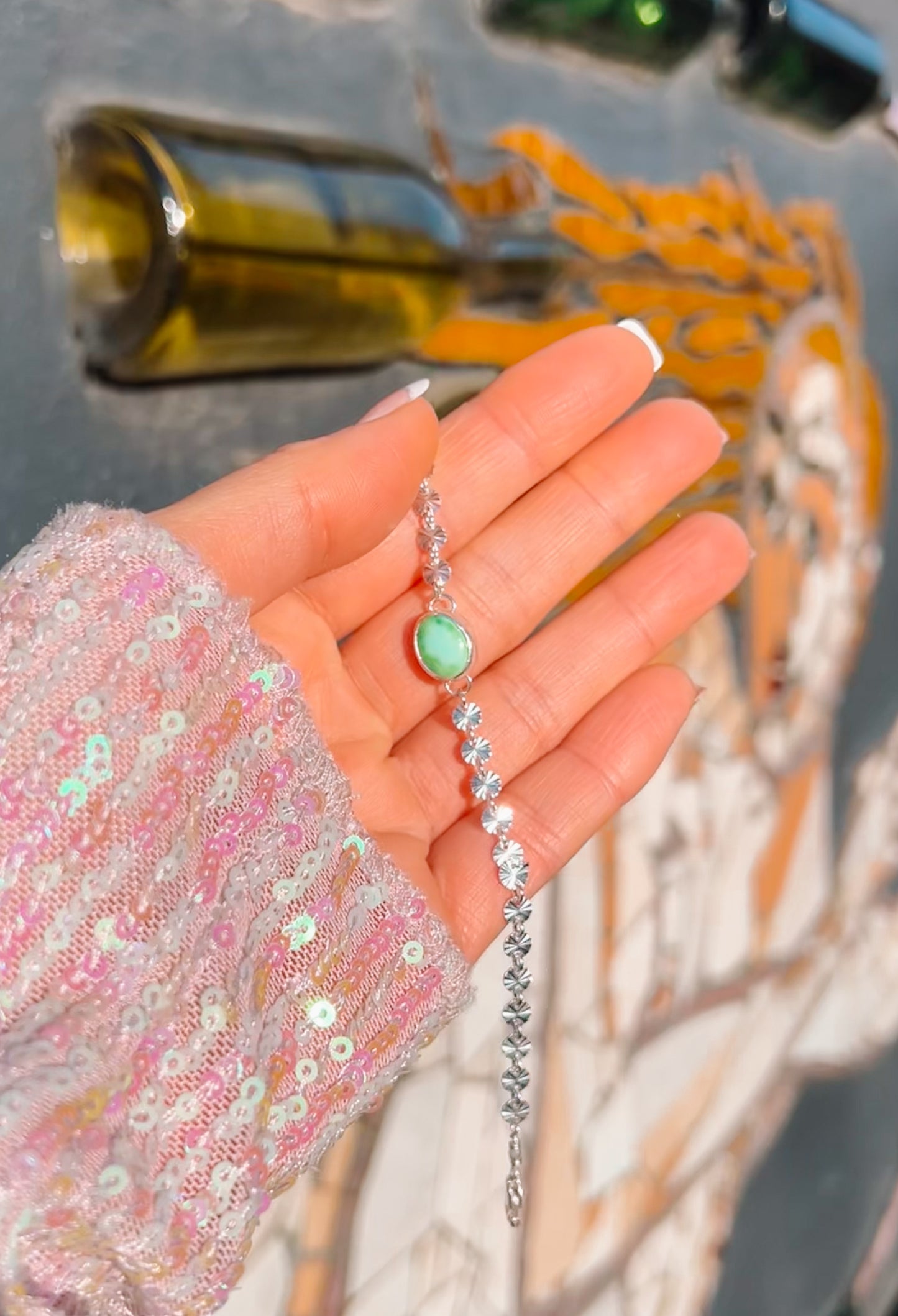 Turquoise Sequin Chain Bracelet