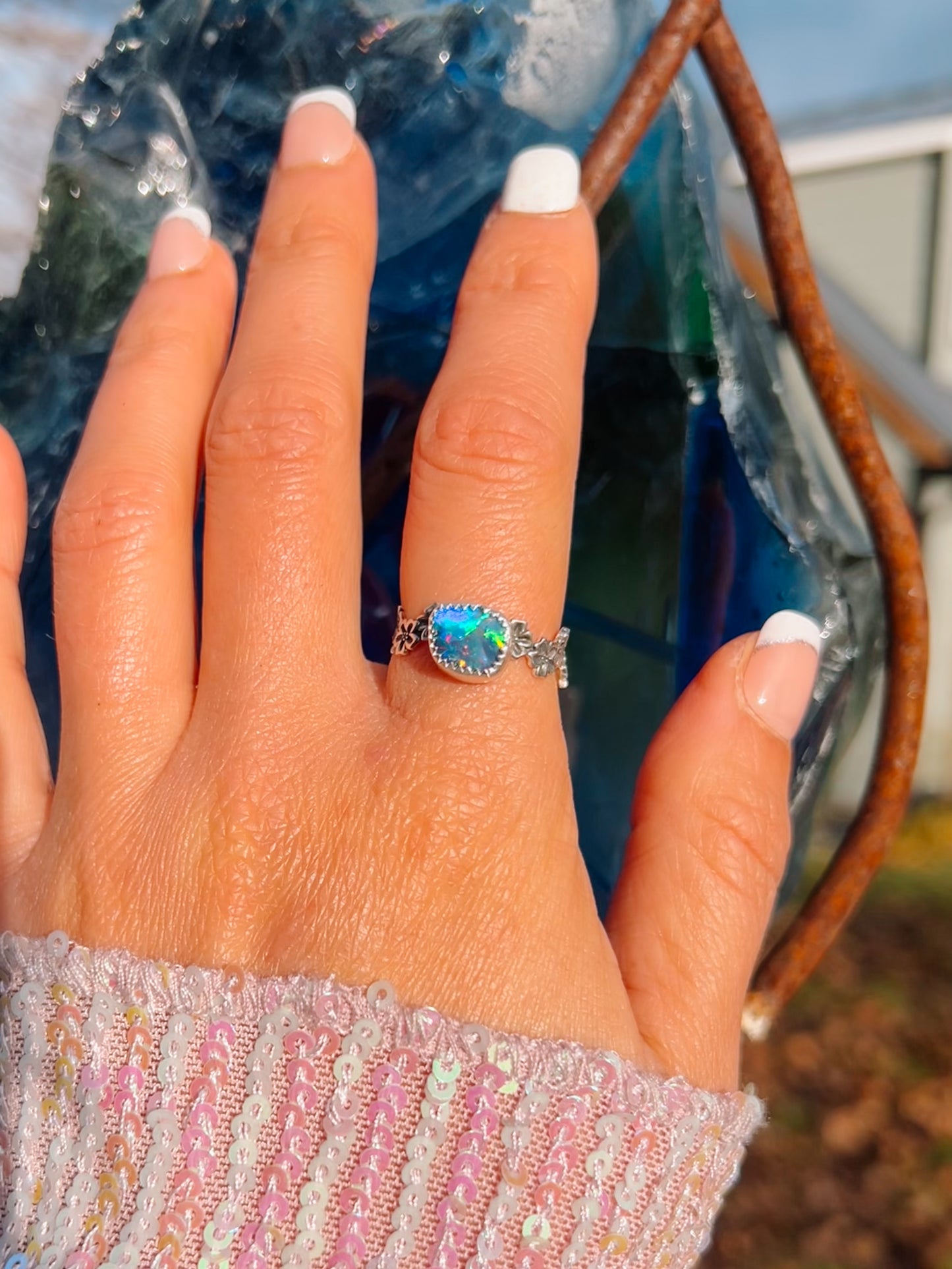 Mini Opal and Blossoms Ring