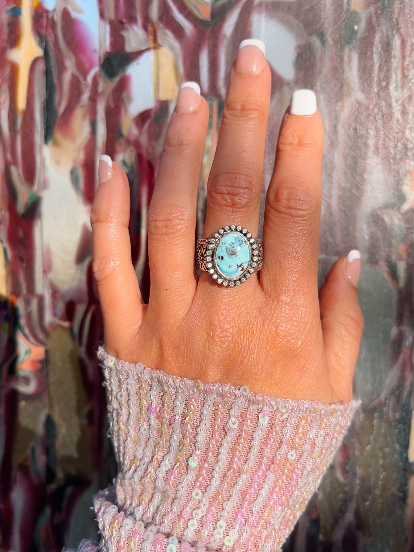 Turquoise and Daisies Statement Ring