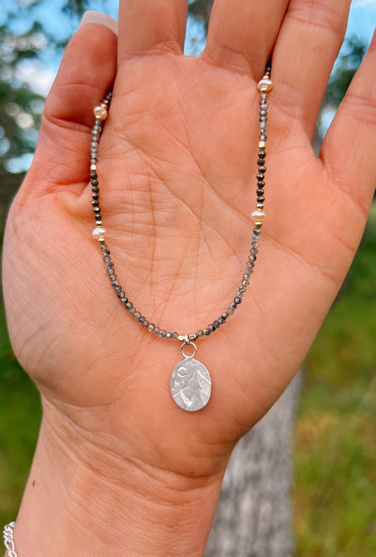 Midnight Mountain Beaded Pendant