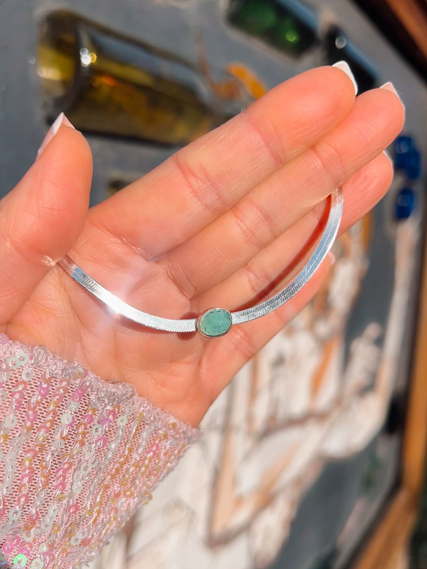 Peruvian Blue Opal Herringbone Bracelet