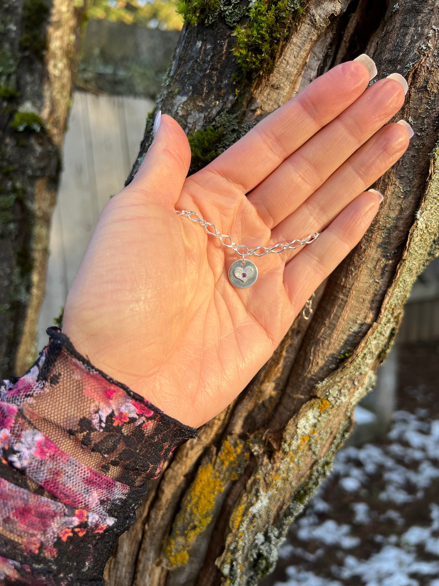 Amethyst Heart Charm Bracelet