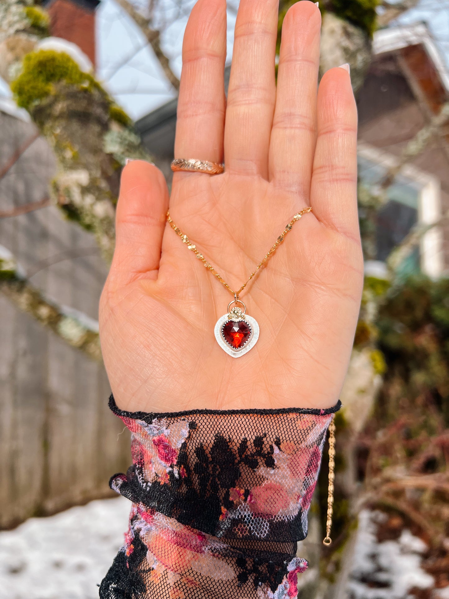 Garnet Heart Rays Pendant