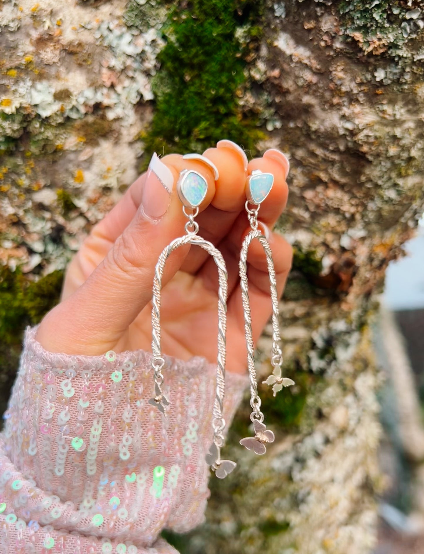 Opal Butterfly Arch Earrings