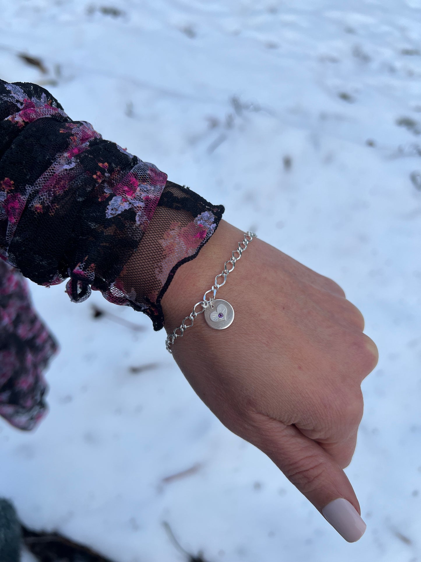 Amethyst Heart Charm Bracelet