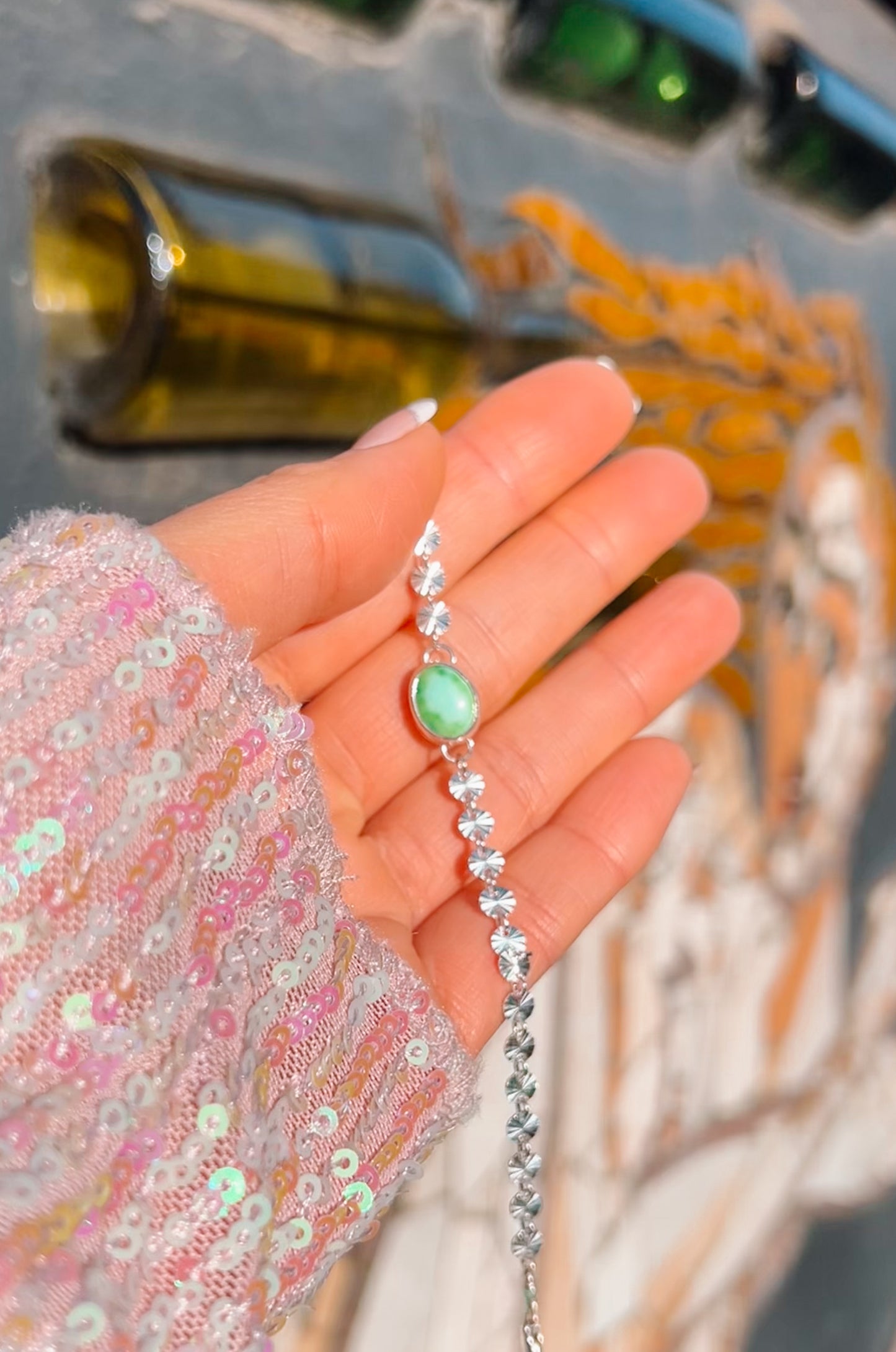 Turquoise Sequin Chain Bracelet