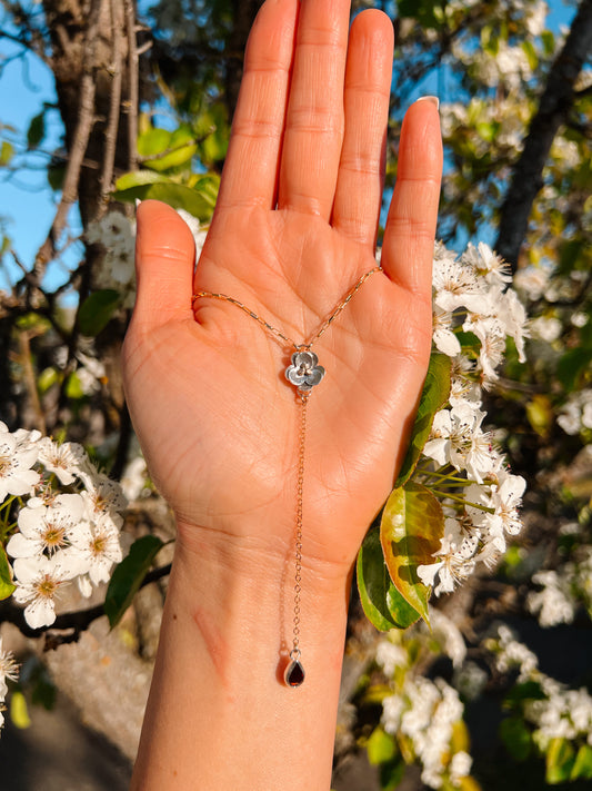 Blossom and Garnet Fixed Lariat