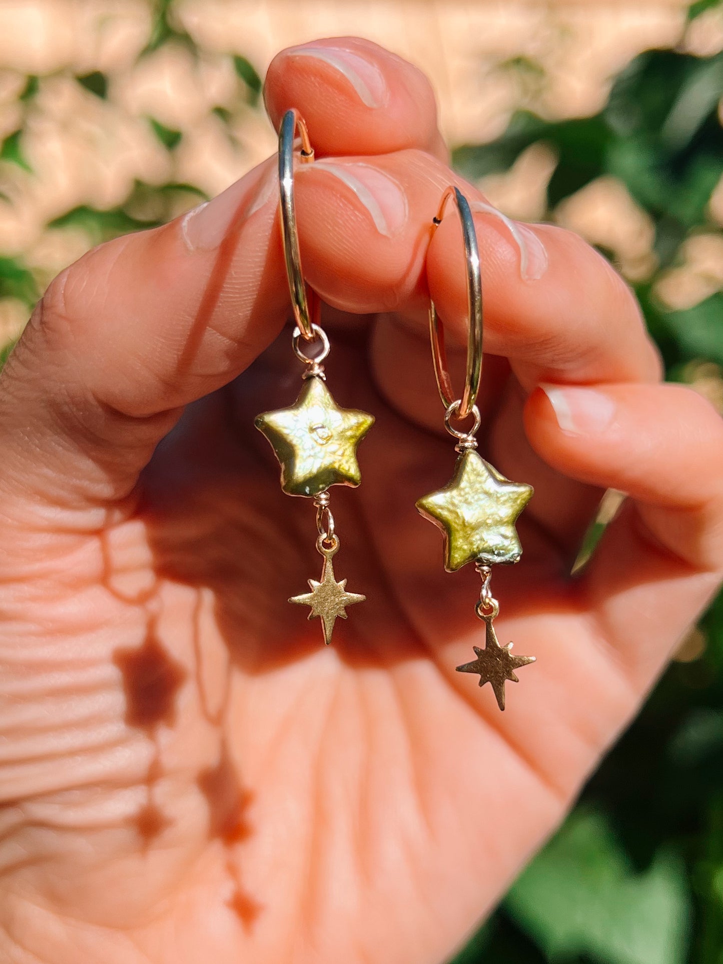 Star Pearl Hoops Gold Filled