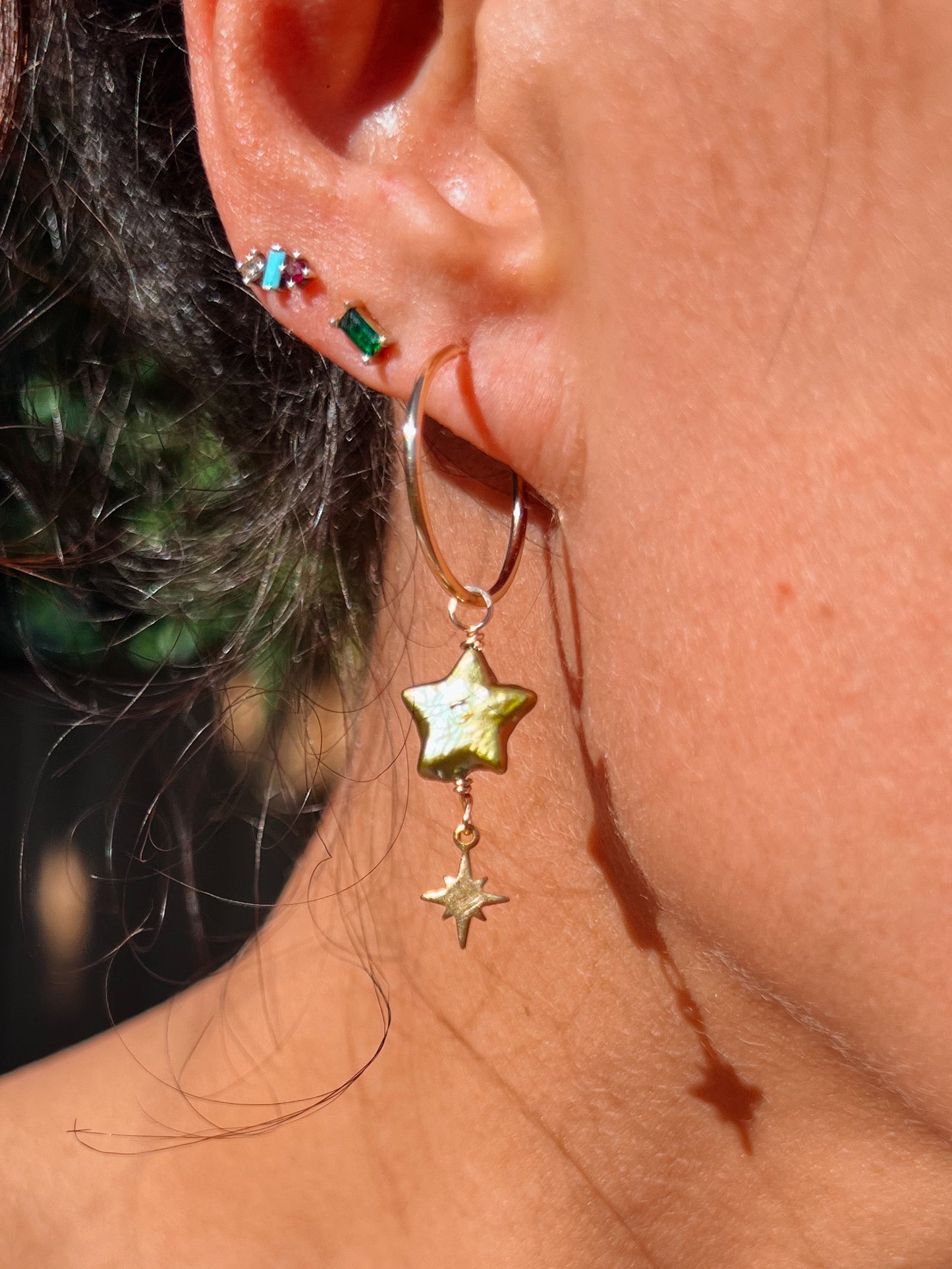 Star Pearl Hoops Gold Filled
