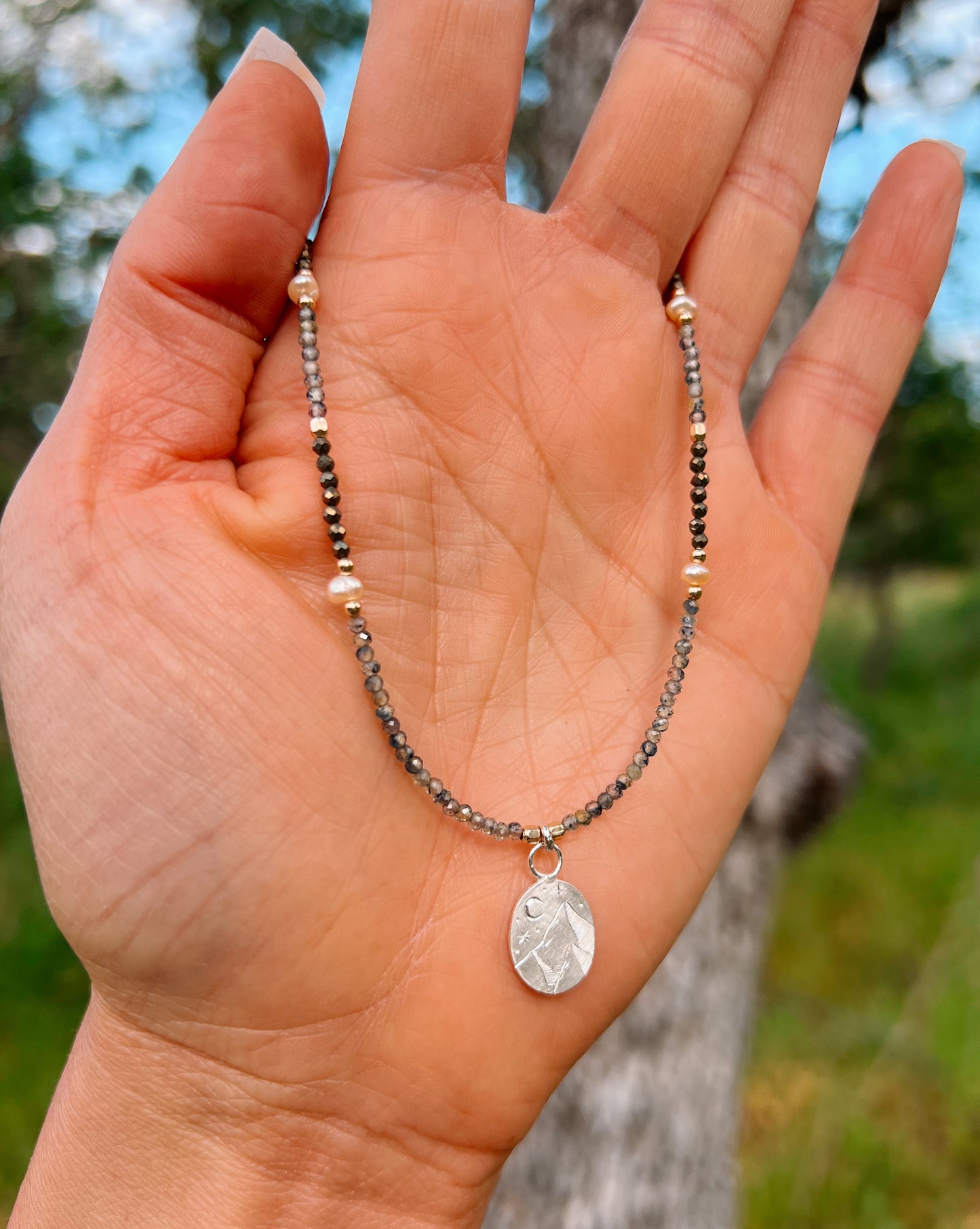 Midnight Mountain Beaded Pendant