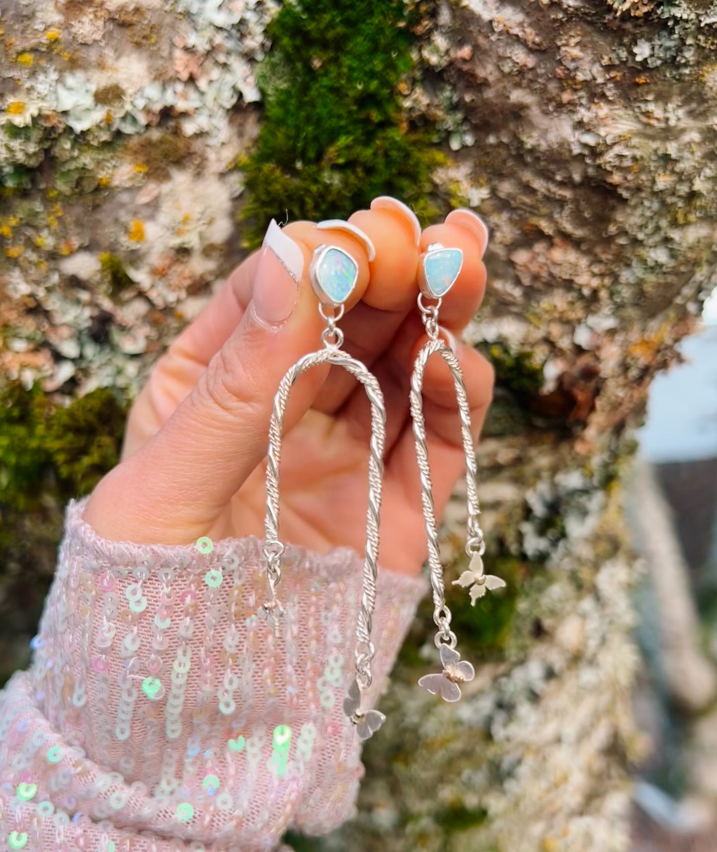 Opal Butterfly Arch Earrings