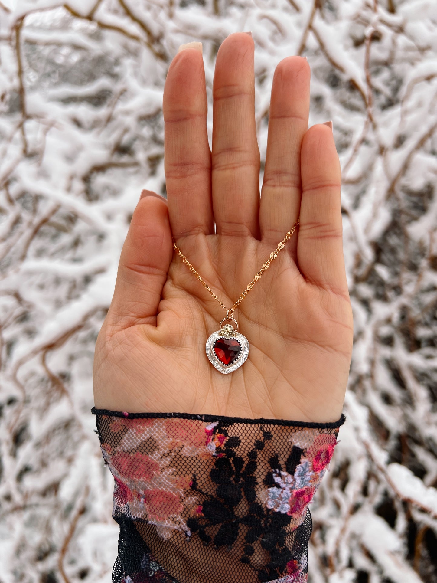 Garnet Heart Rays Pendant