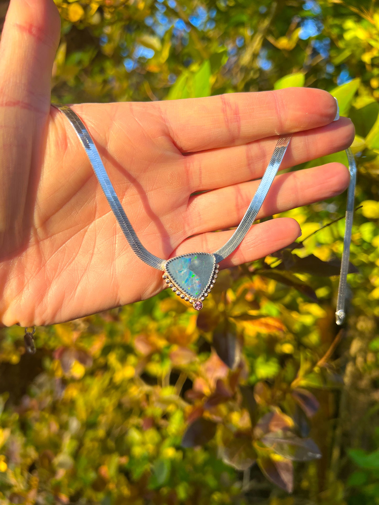 Opal and Zircon Herringbone Necklace
