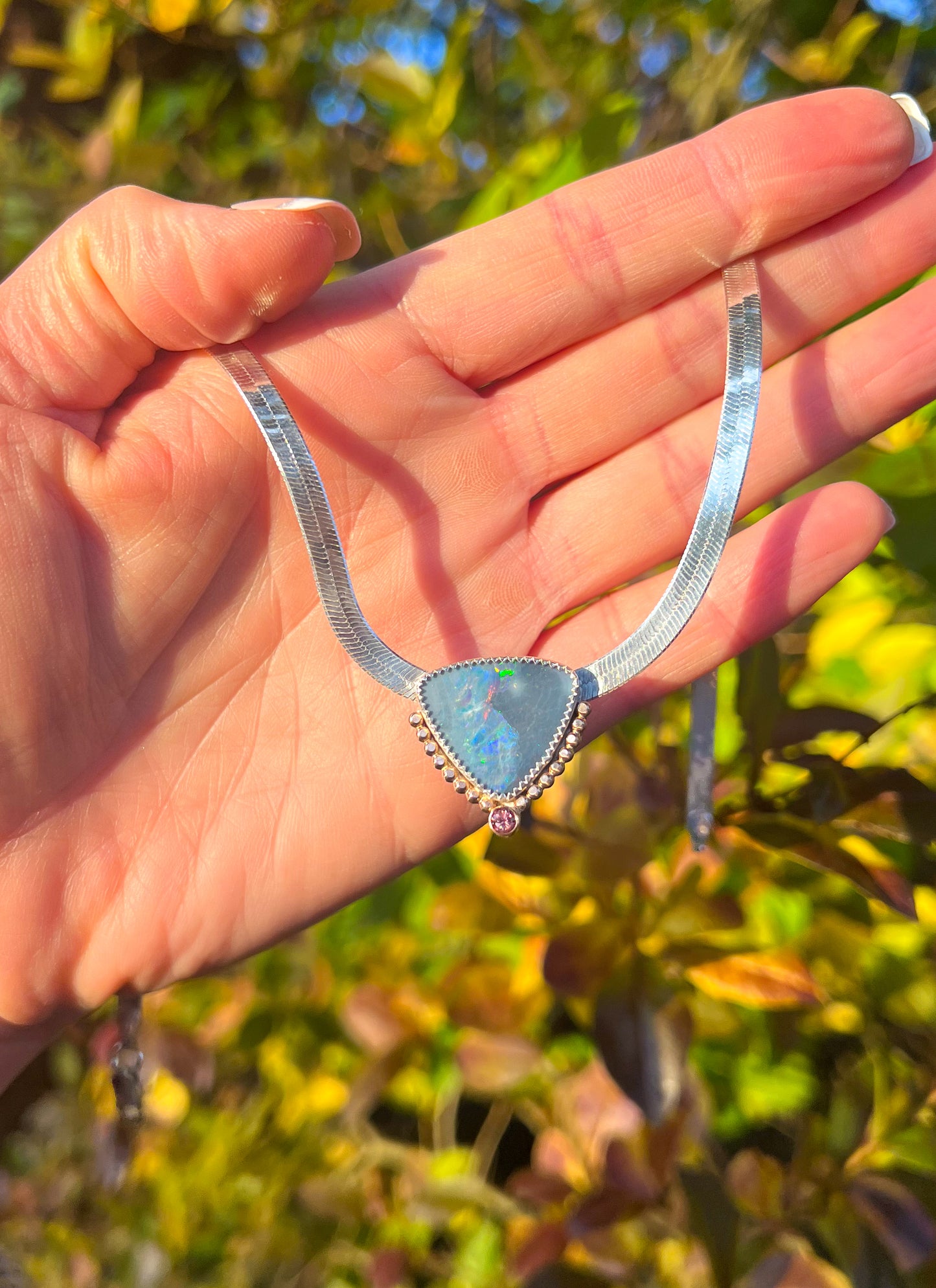 Opal and Zircon Herringbone Necklace