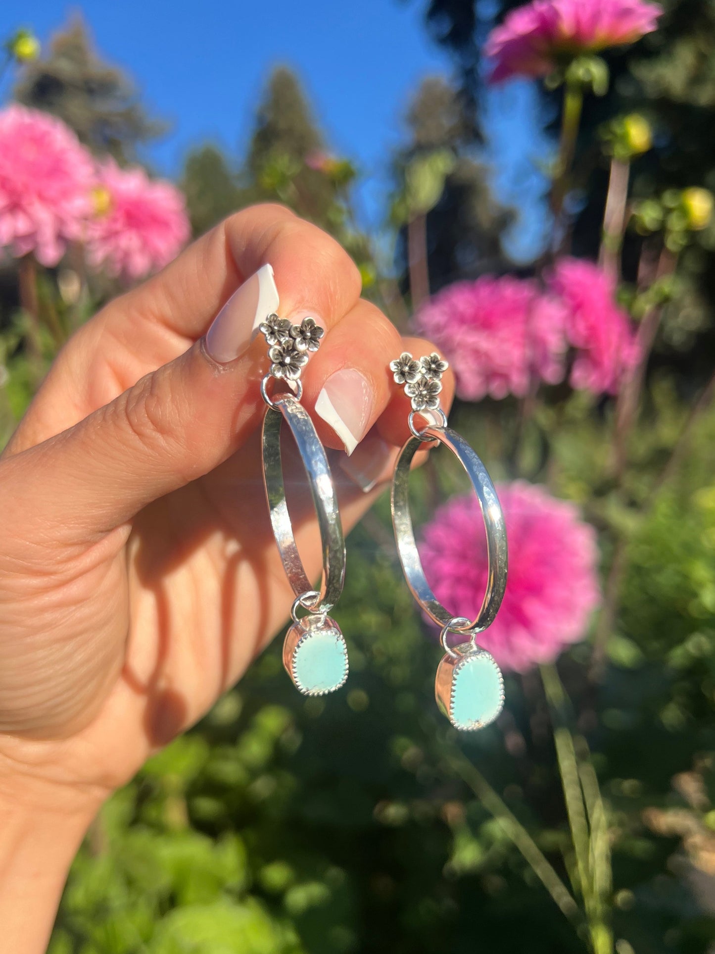 Turquoise Floral Hoops