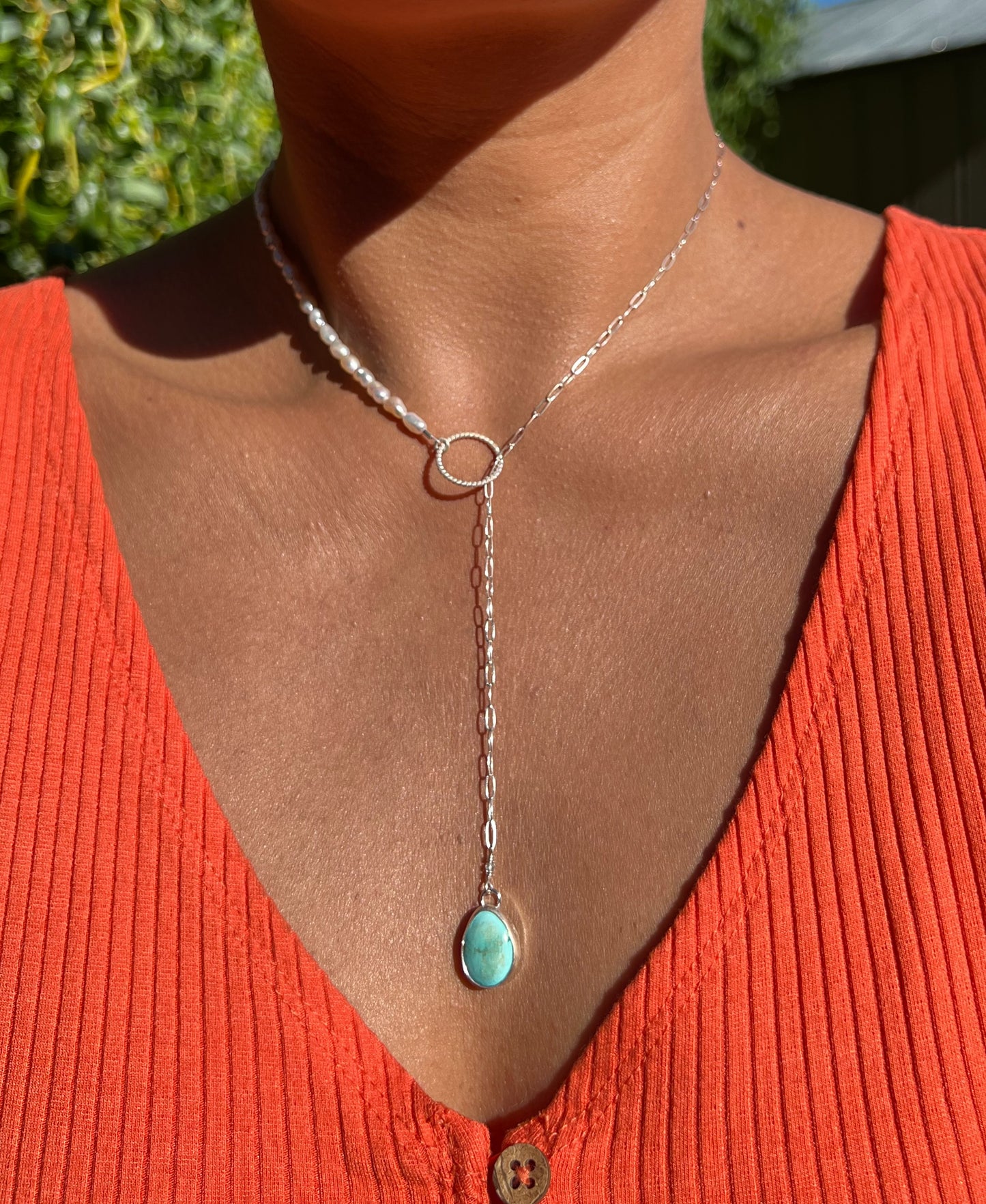 Turquoise Beaded Lariat Necklace