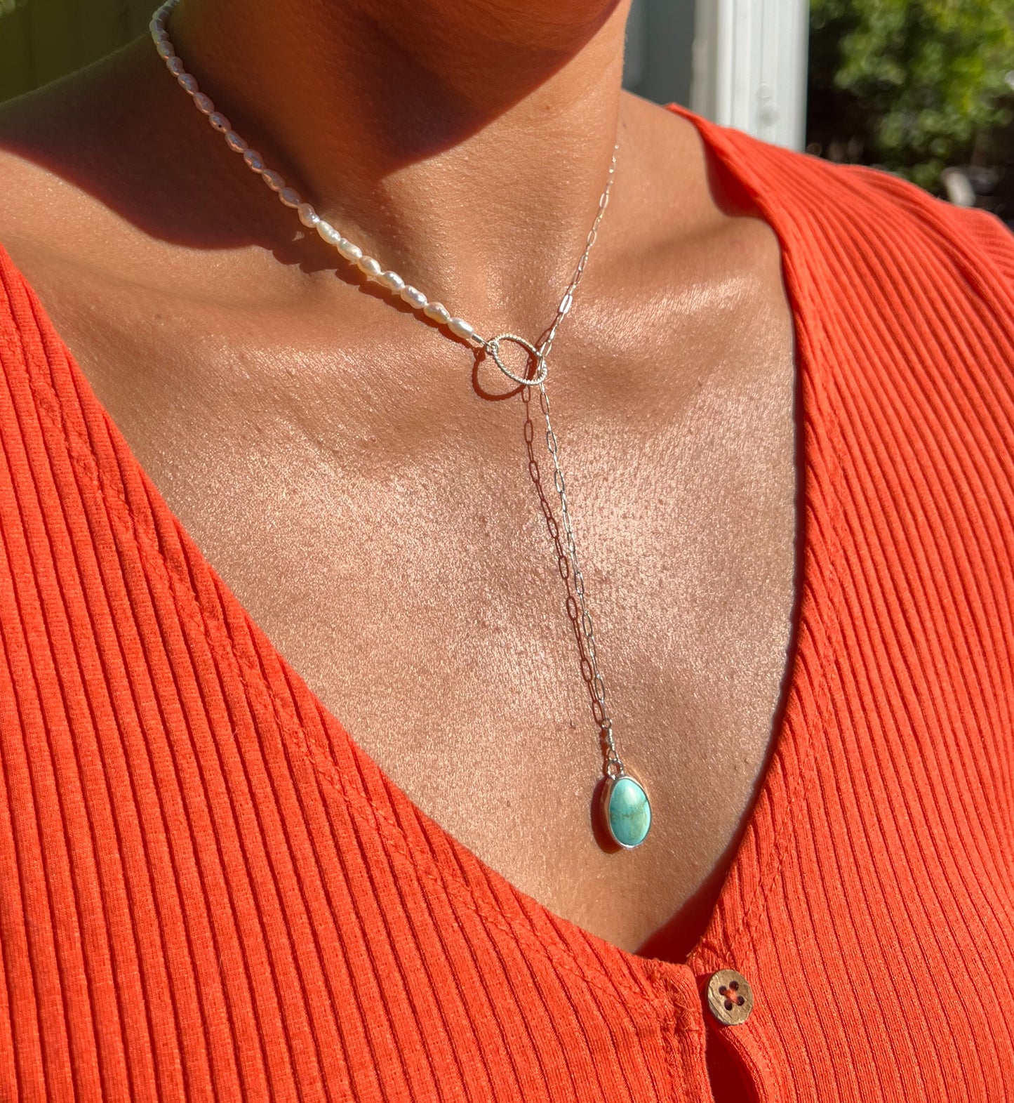 Turquoise Beaded Lariat Necklace