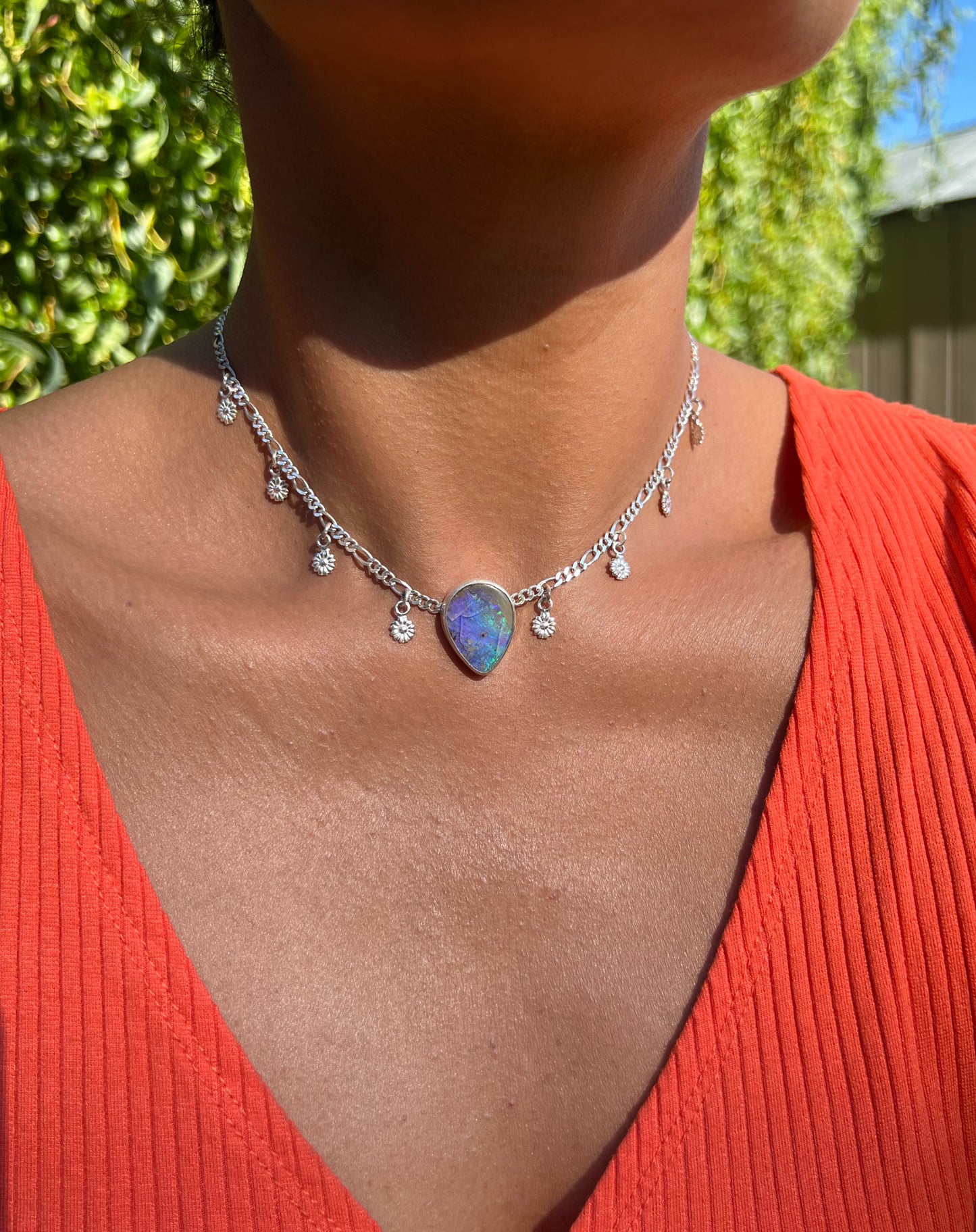 Boulder Opal Dancing Daisies Necklace